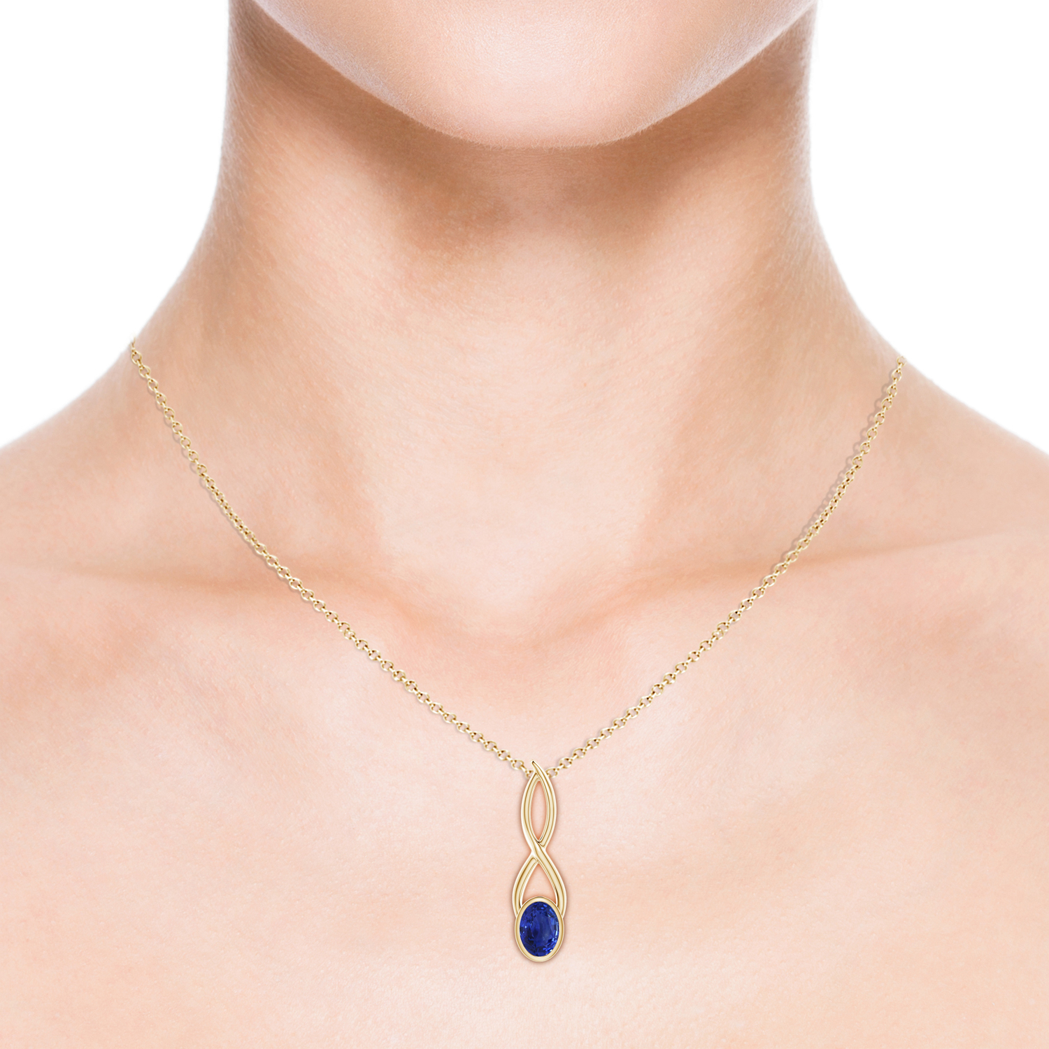 Oval Blue Sapphire (Neelam) Infinity Twist Pendant