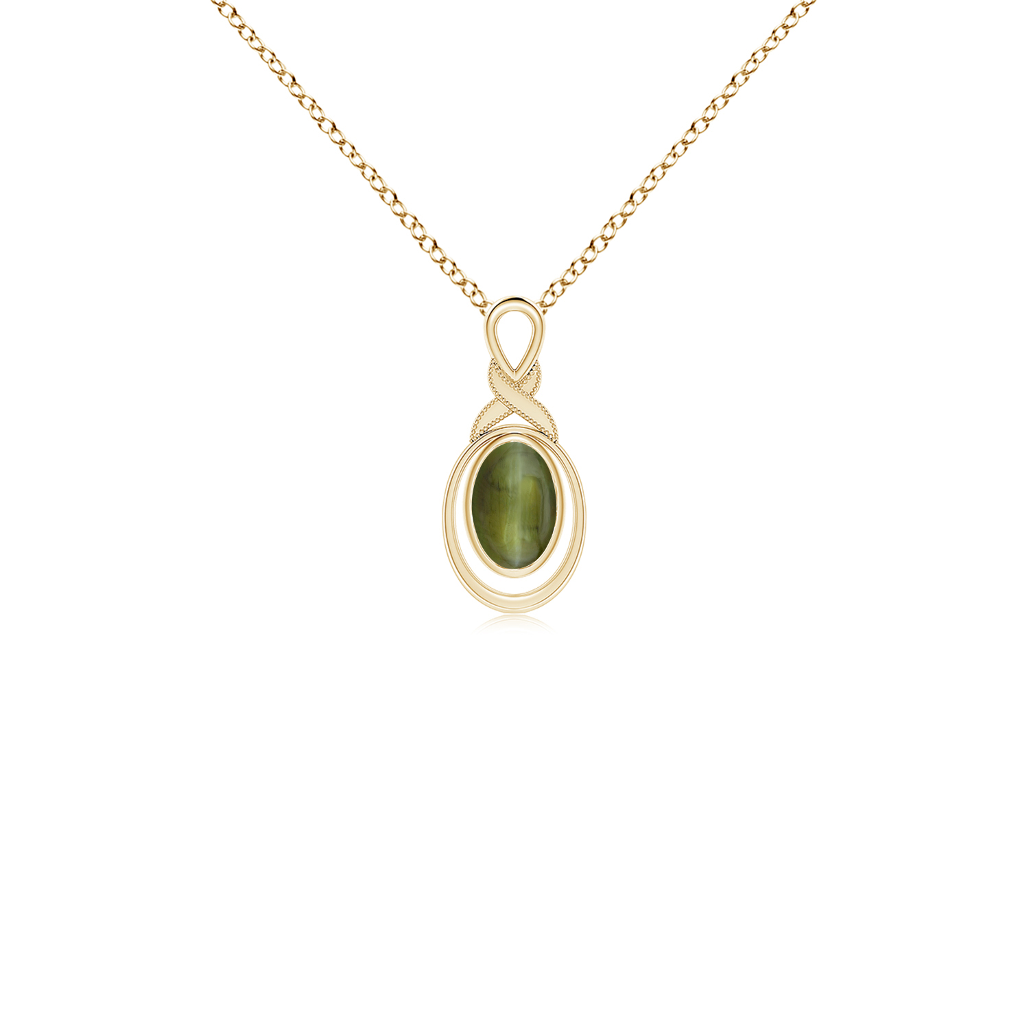 Cats Eye (Lahsuniya) Infinity Pendant with Diamond 'X' Motif