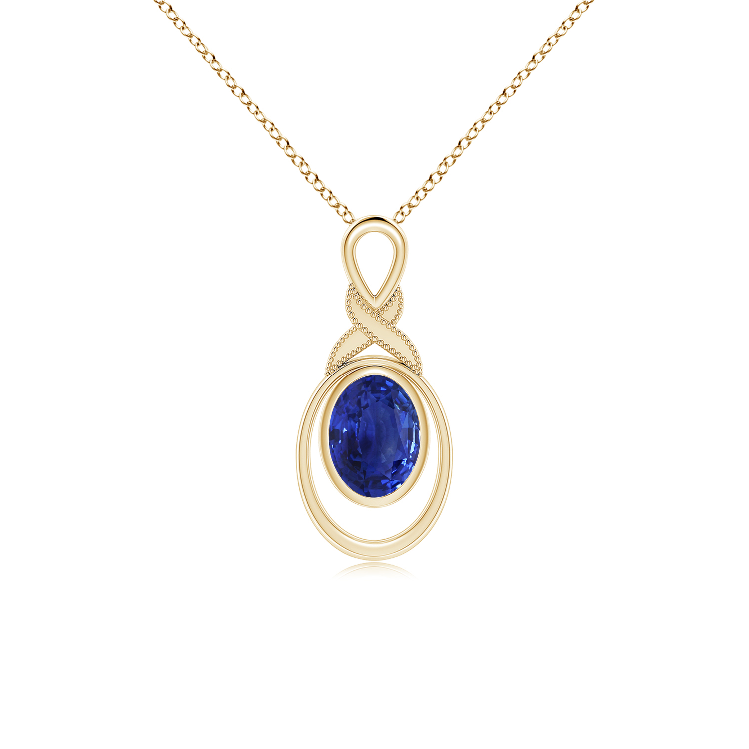 Blue Sapphire (Neelam) Infinity Pendant with Diamond 'X' Motif