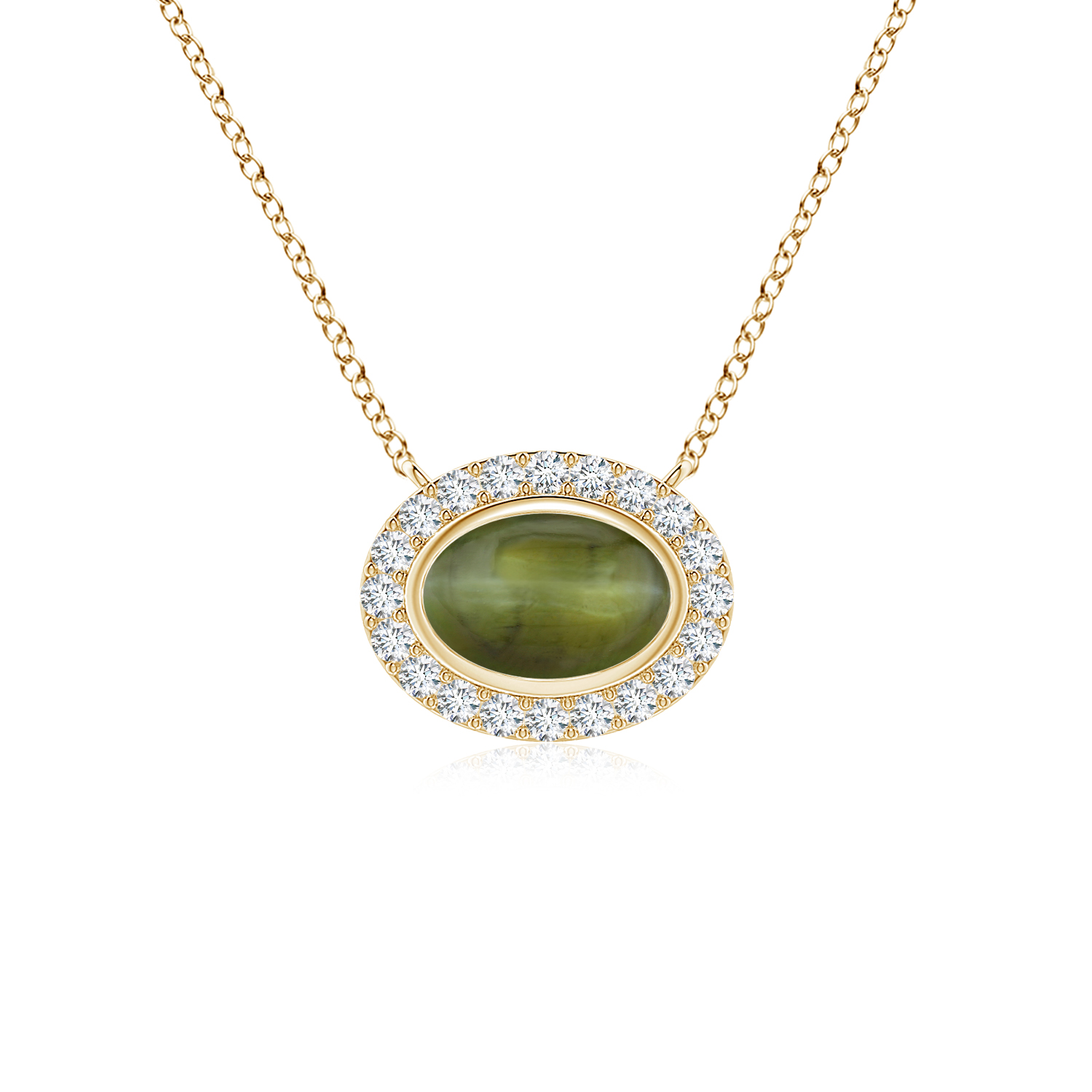 Bezel-Set Oval Cats Eye (Lahsuniya) Necklace with Beaded