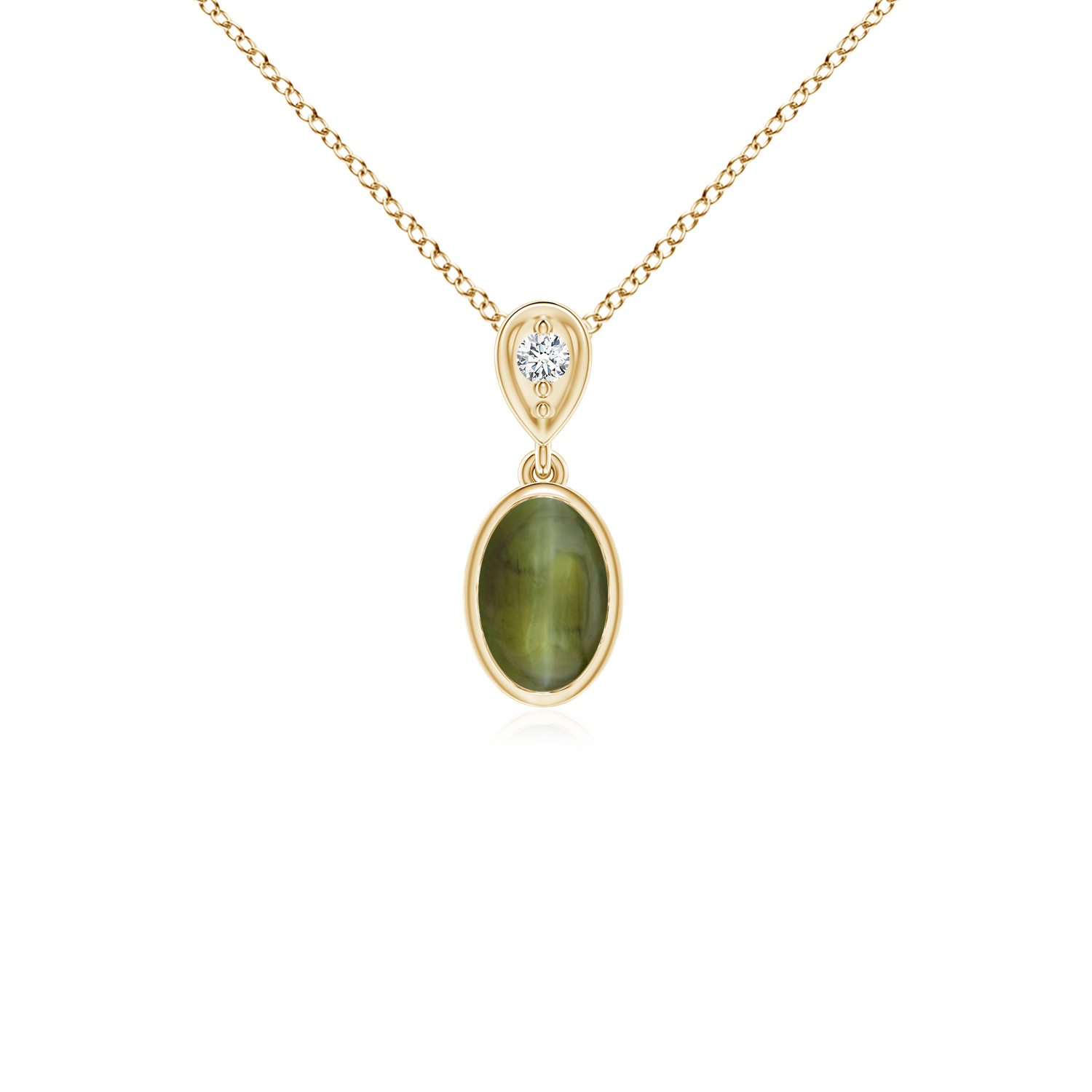 Bezel-Set Cats Eye (Lahsuniya) Oval Pendant with Diamond