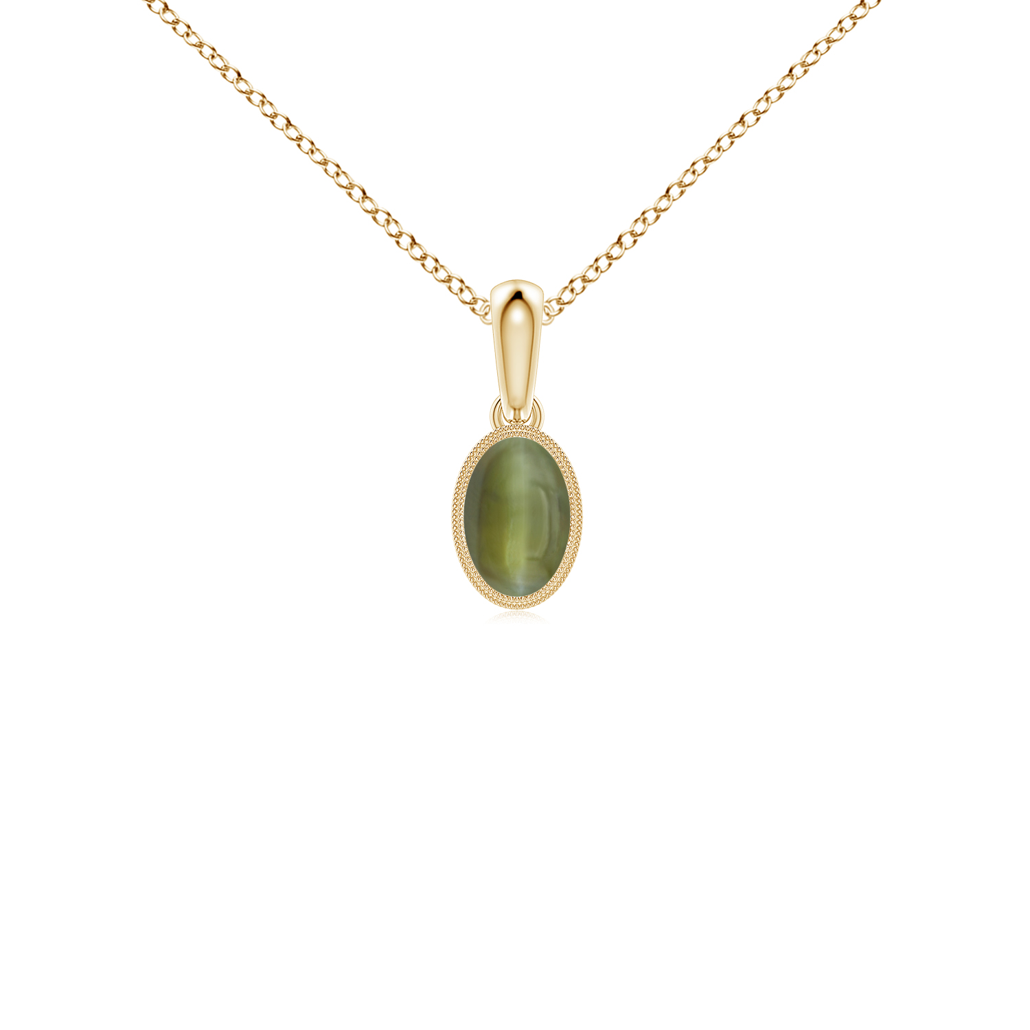 Bezel-Set Oval Cats Eye (Lahsuniya) Pendant with Milgrain