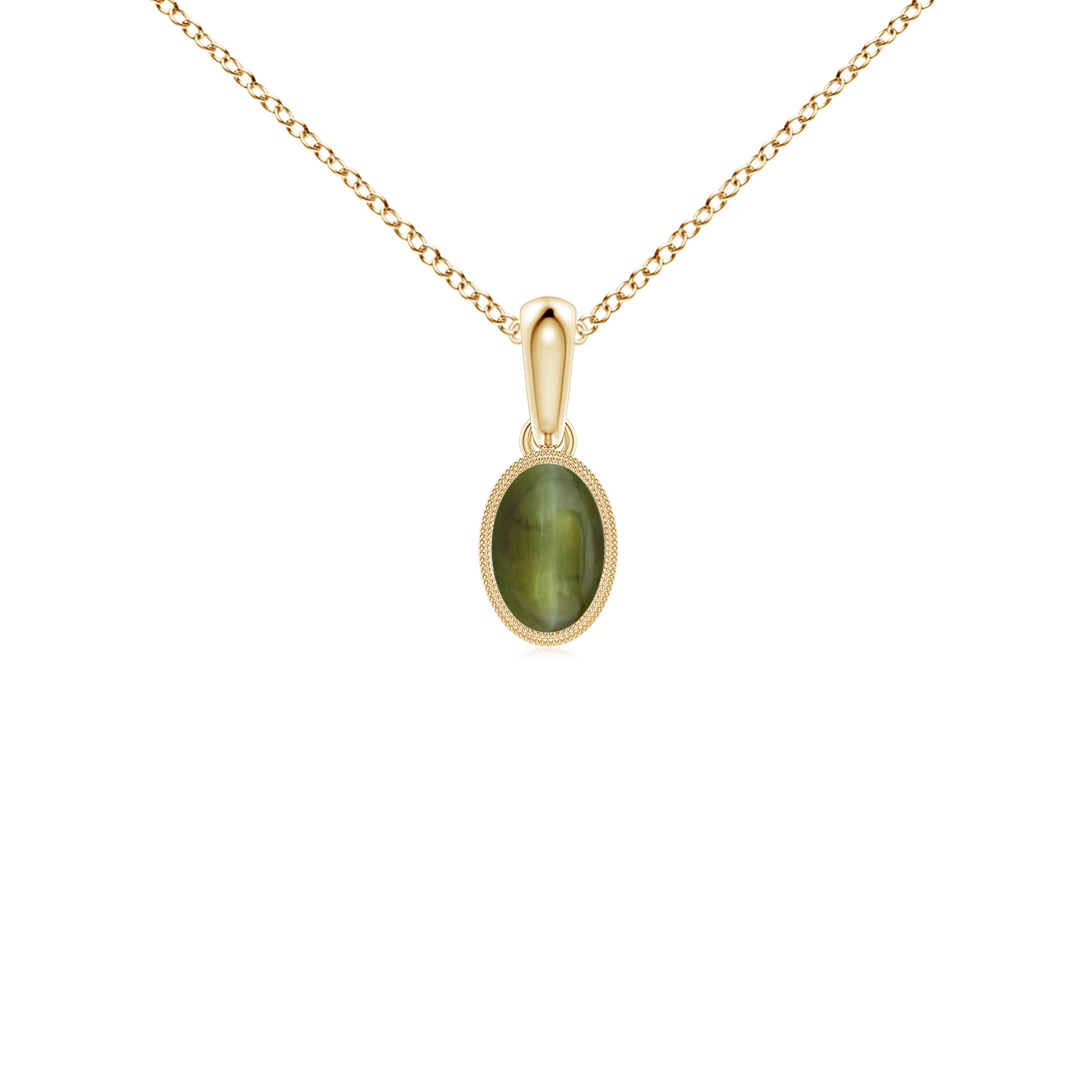 Bezel-Set Oval Cats Eye (Lahsuniya) Pendant with Milgrain