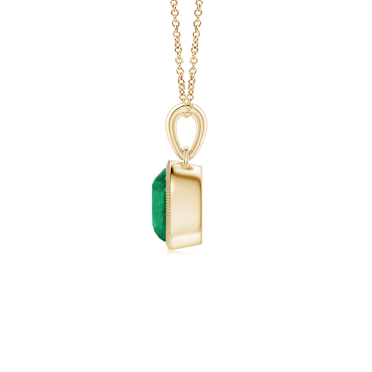 Bezel-Set Oval Emerald (Panna) Pendant with Milgrain