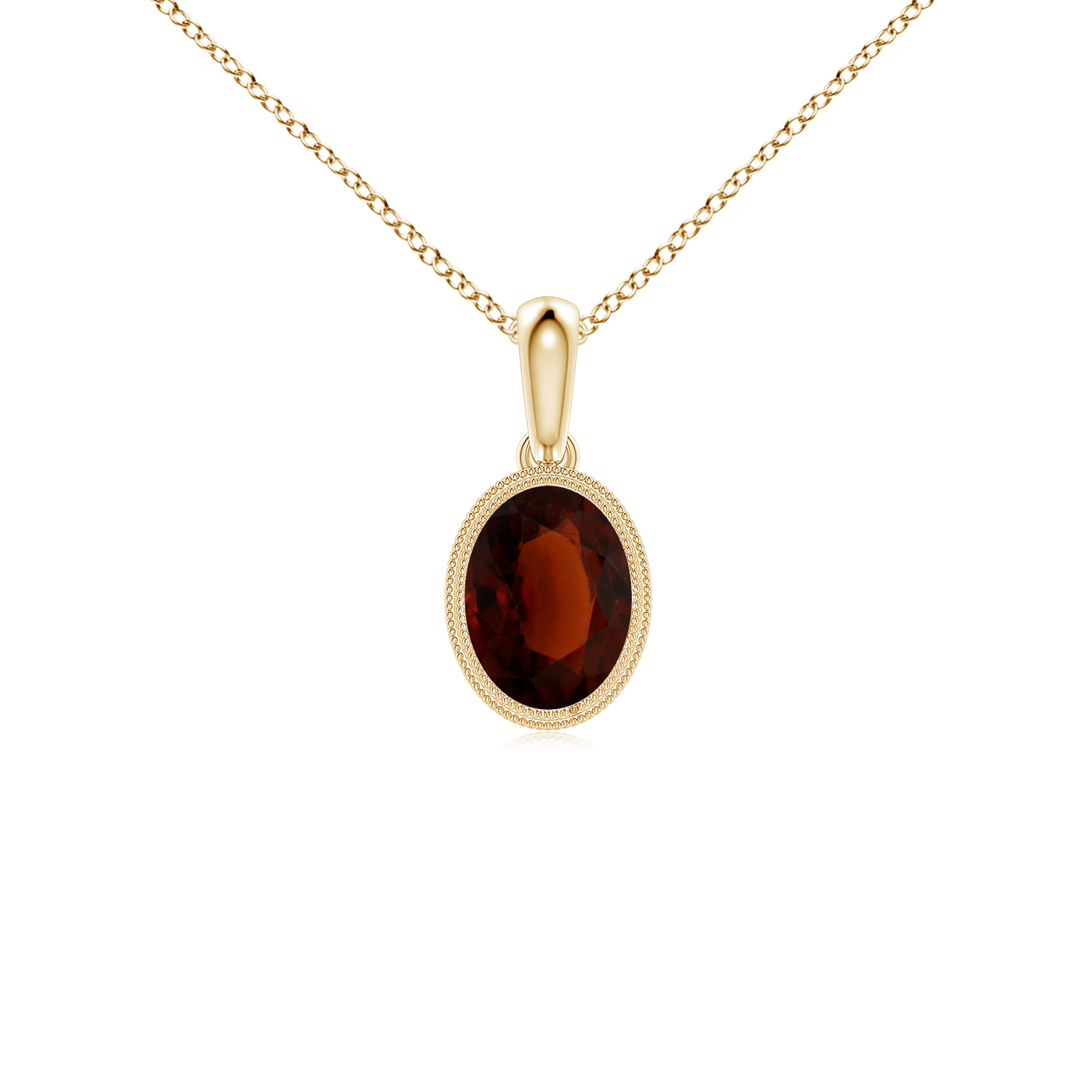 Bezel-Set Oval Hessonite (Gomed) Pendant with Milgrain