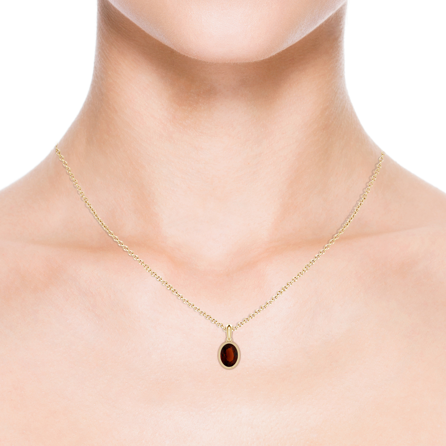 Bezel-Set Oval Hessonite (Gomed) Pendant with Milgrain