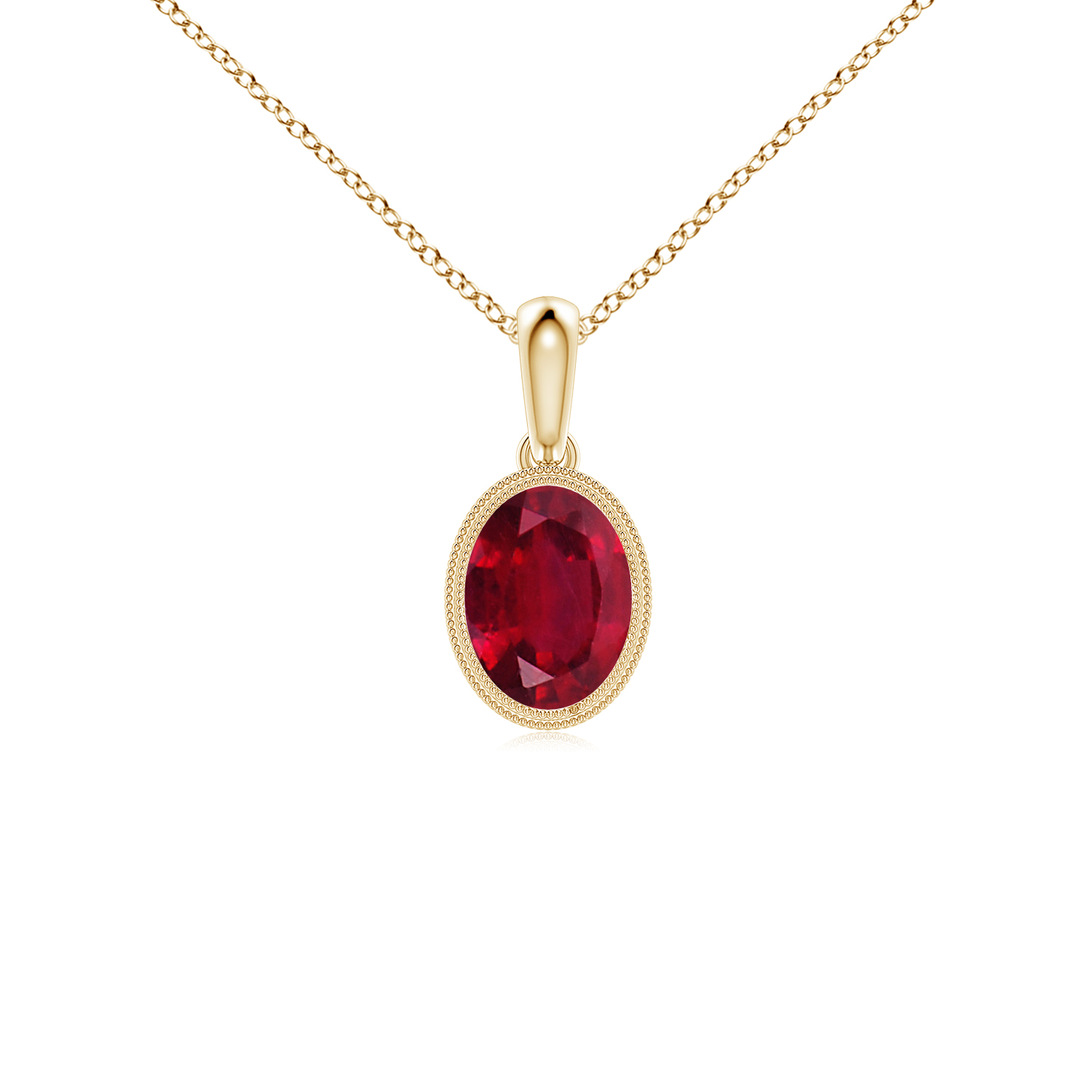 Bezel-Set Oval Ruby (Manik) Pendant with Milgrain