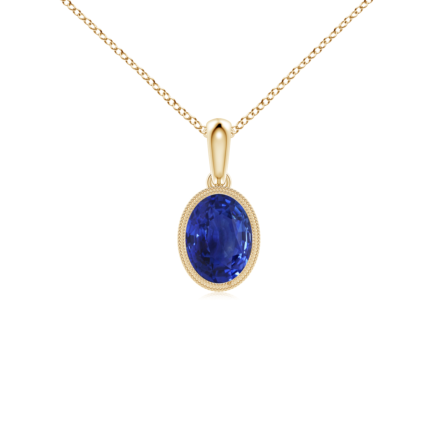 Bezel-Set Oval Blue Sapphire (Neelam) Pendant with Milgrain