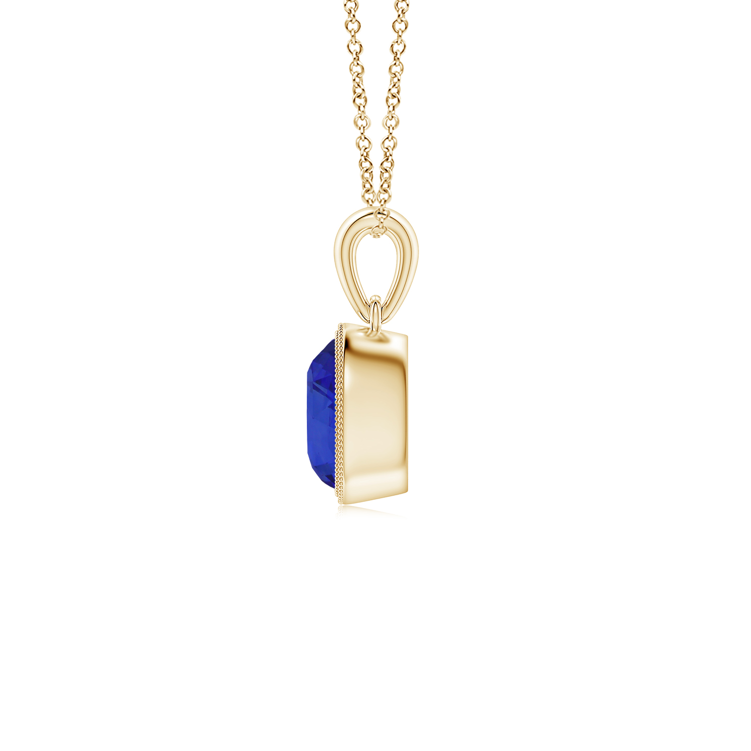 Bezel-Set Oval Blue Sapphire (Neelam) Pendant with Milgrain