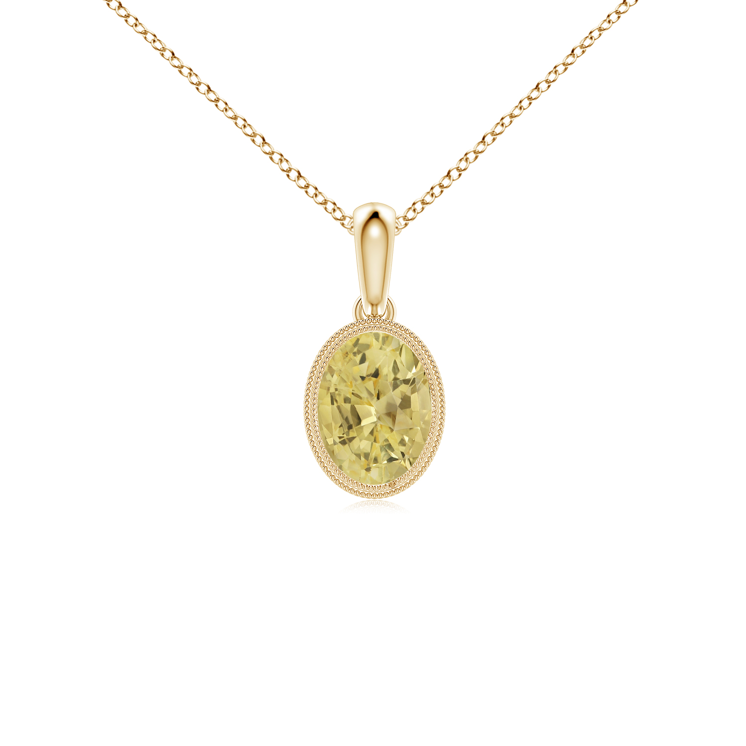 Bezel-Set Oval Yellow Sapphire (Pukhraj) Pendant with Milgrain