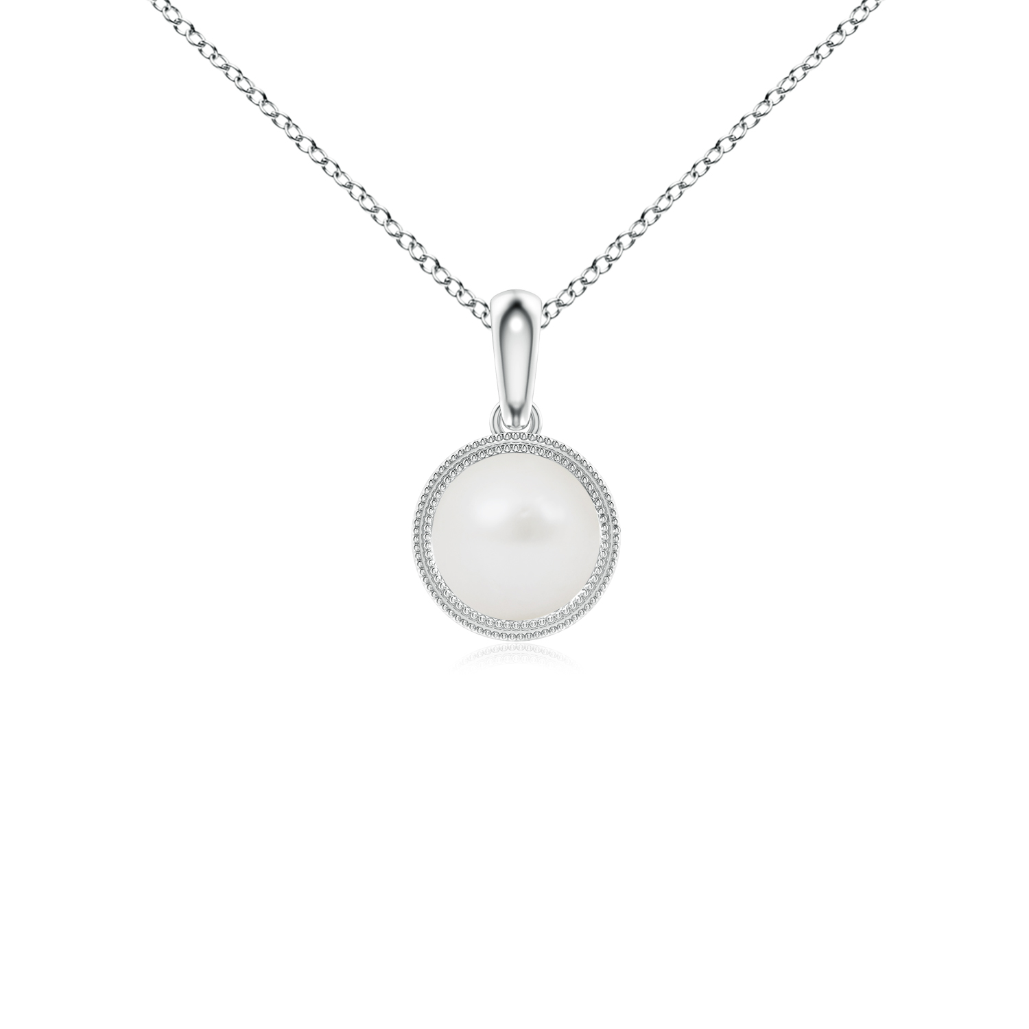 Bezel-Set Round South Sea Cultured Pearl (Moti) Pendant with Milgrain