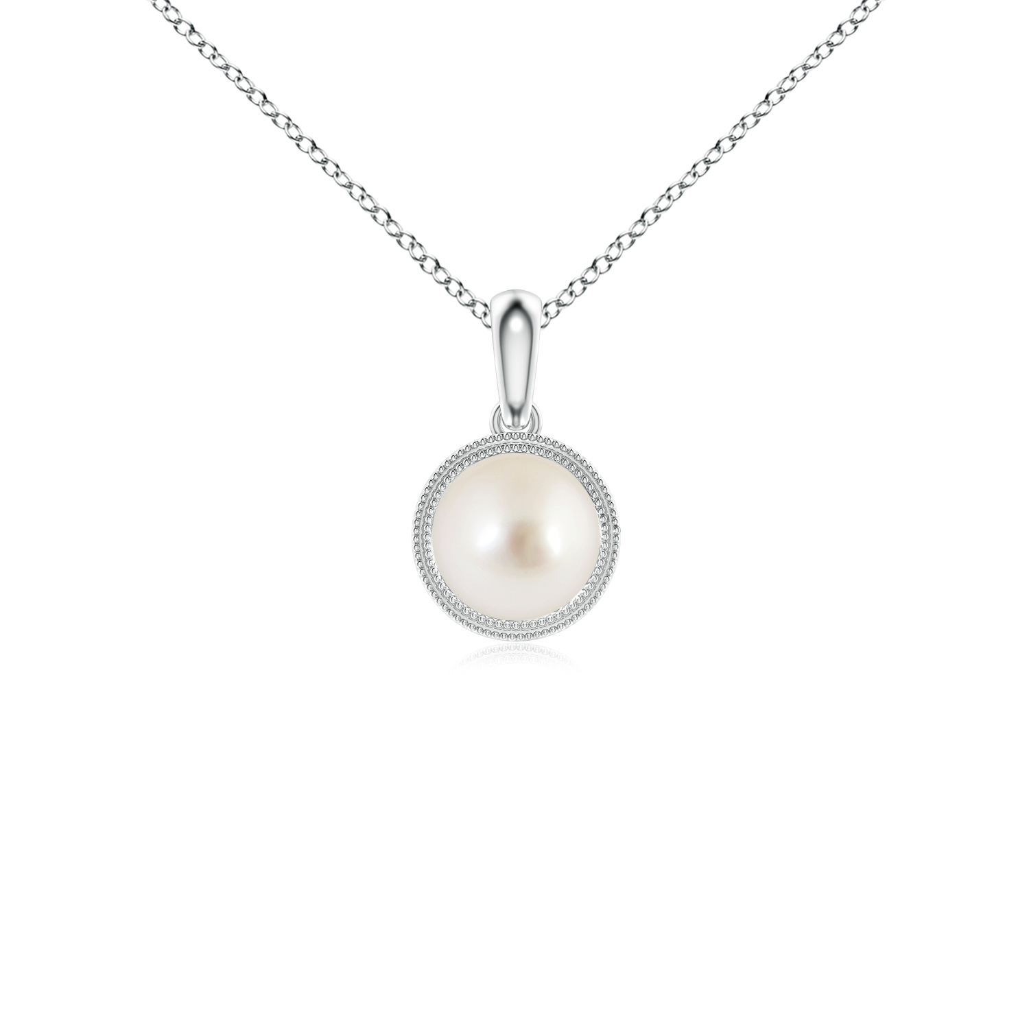 Bezel-Set Round South Sea Cultured Pearl (Moti) Pendant with Milgrain