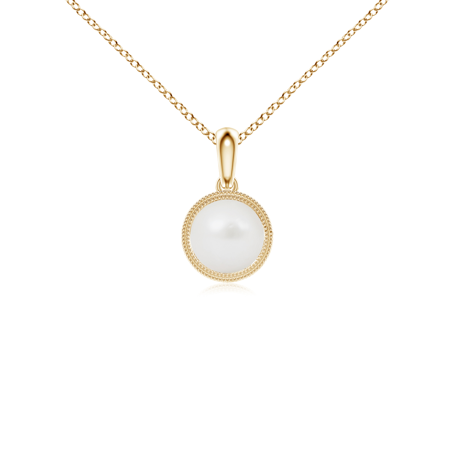 Bezel-Set Round South Sea Cultured Pearl (Moti) Pendant with Milgrain