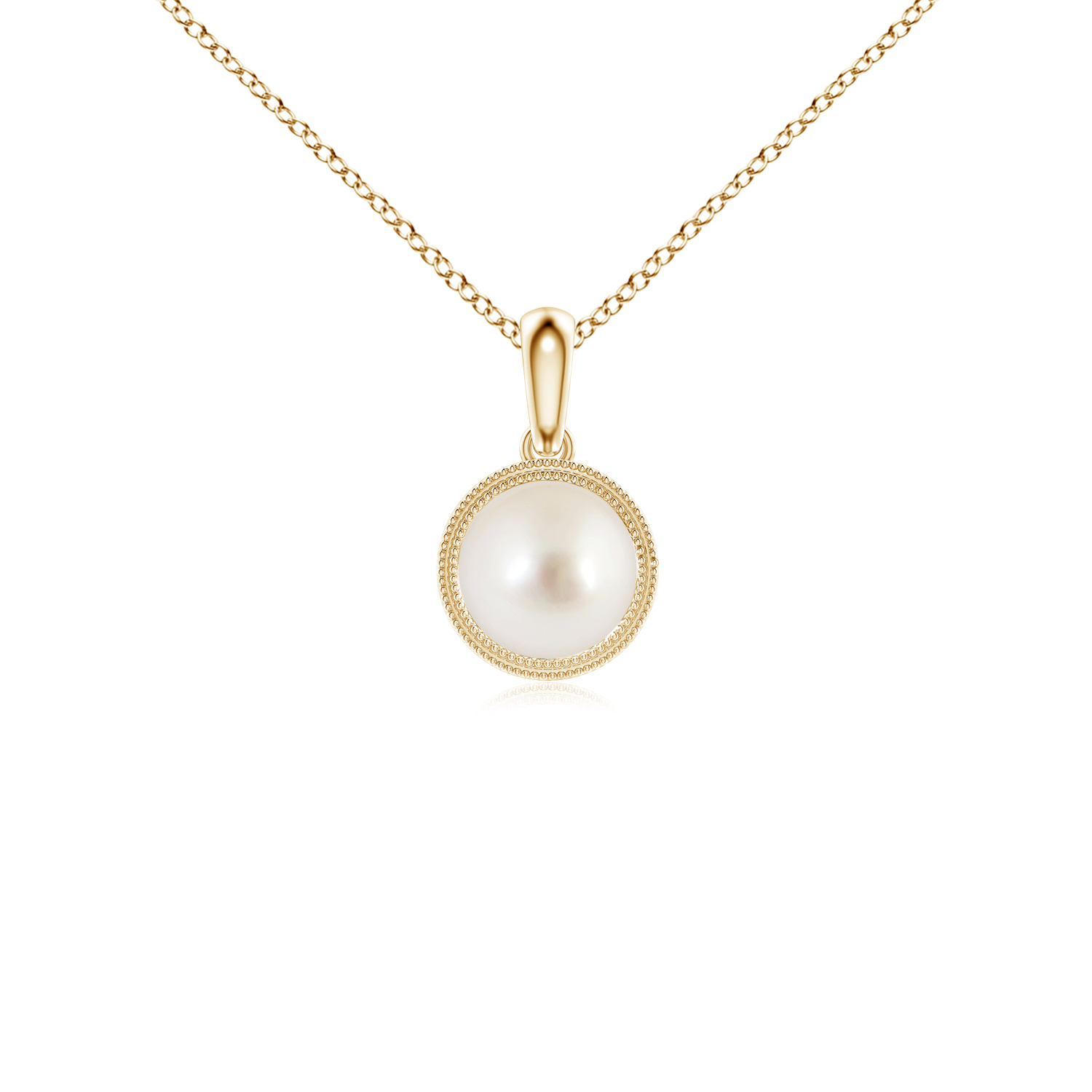 Bezel-Set Round South Sea Cultured Pearl (Moti) Pendant with Milgrain