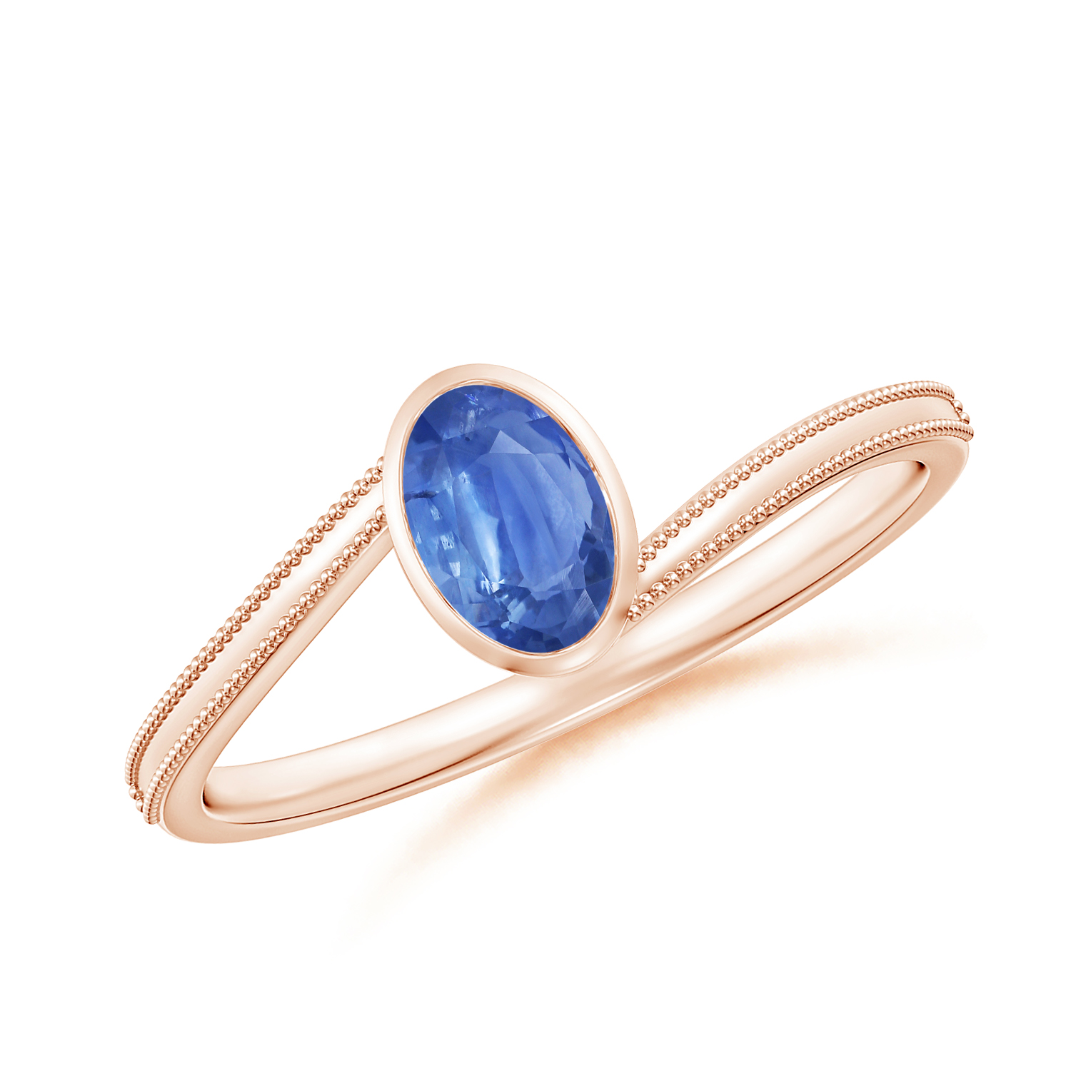  Oval Blue Sapphire (Neelam) Olive Leaf Bypass Ring