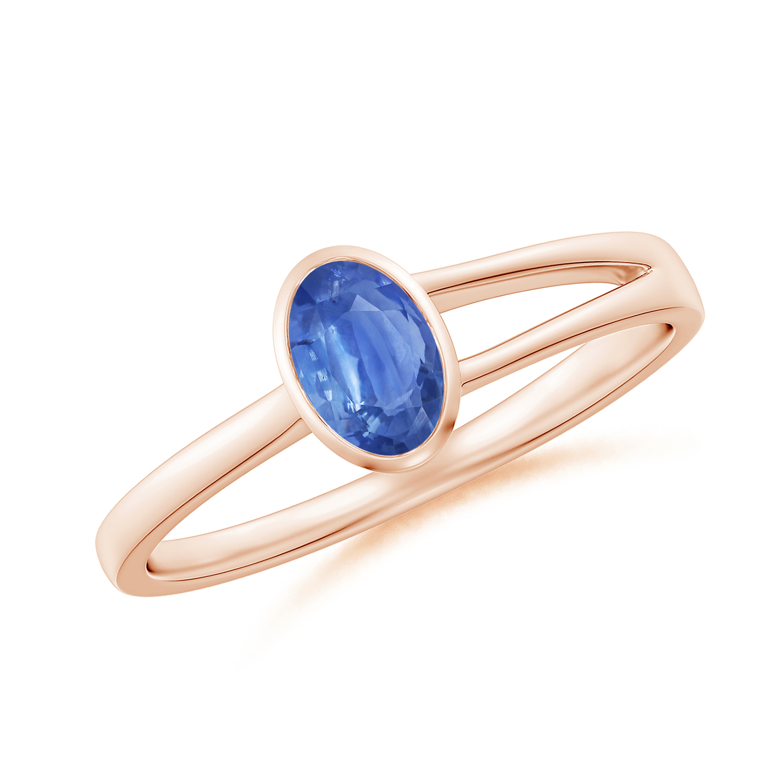One Sided Split Shank Oval Blue Sapphire (Neelam) Solitaire Ring