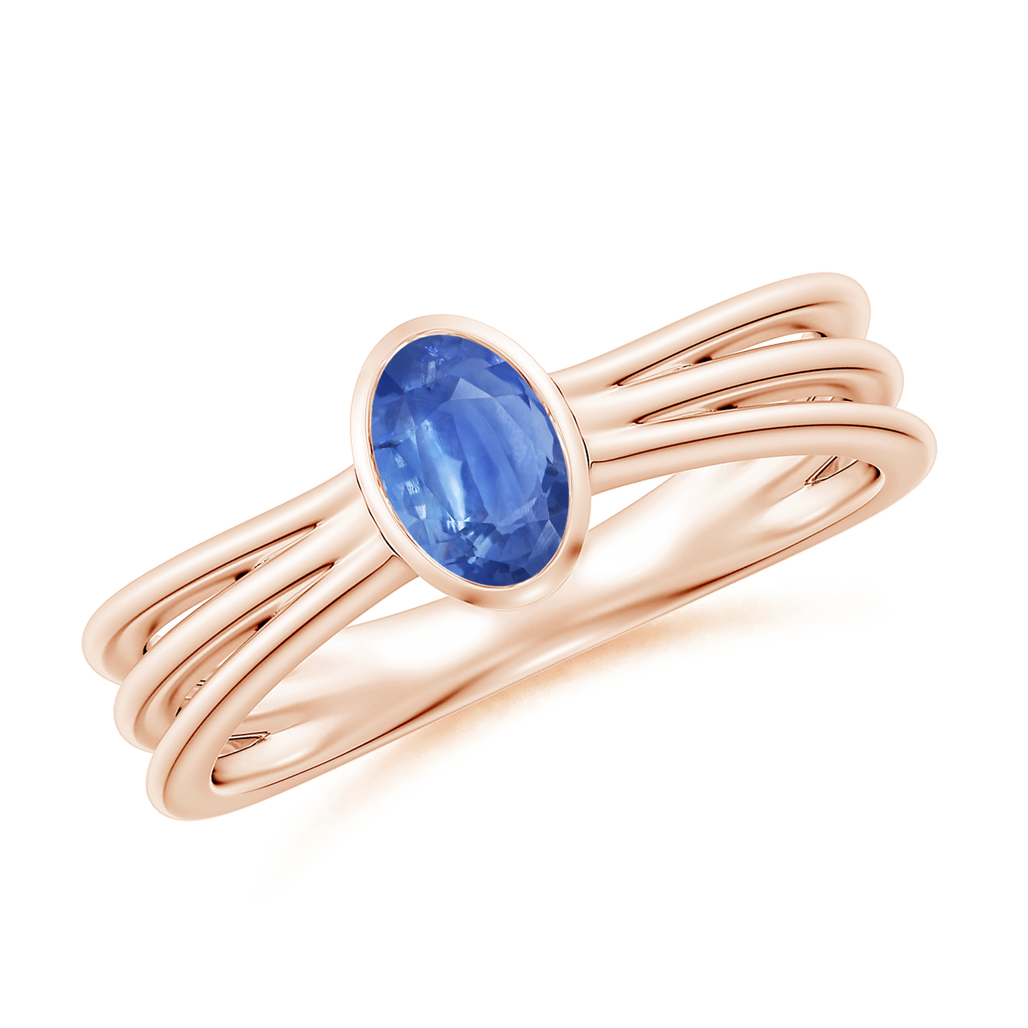 Solitaire OvalBlue Sapphire (Neelam) Triple Shank Ring