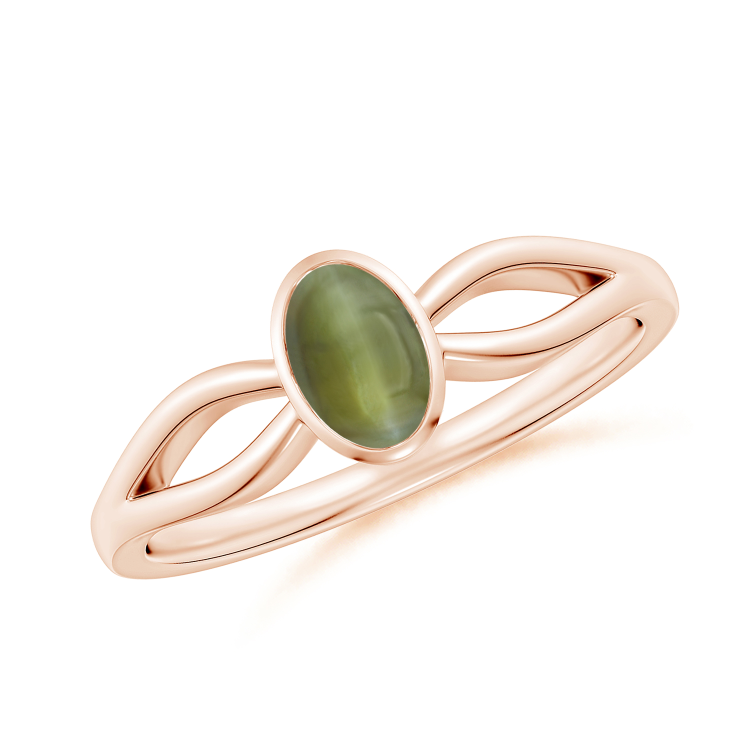 Prong-Set Solitaire OvalCat's Eye (Lehsunia) Split Shank Ring