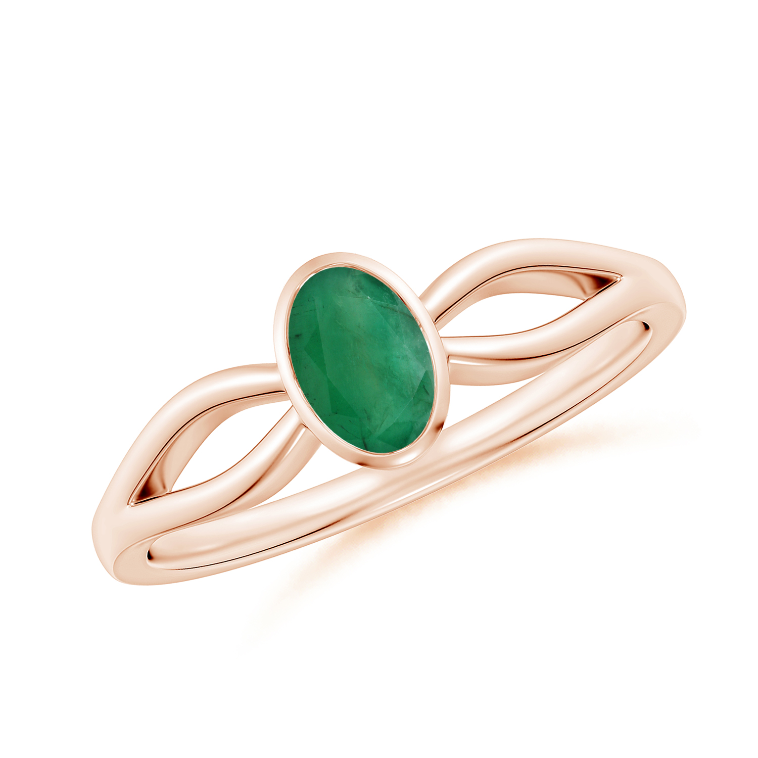 Prong-Set Solitaire OvalEmerald (Panna) Split Shank Ring