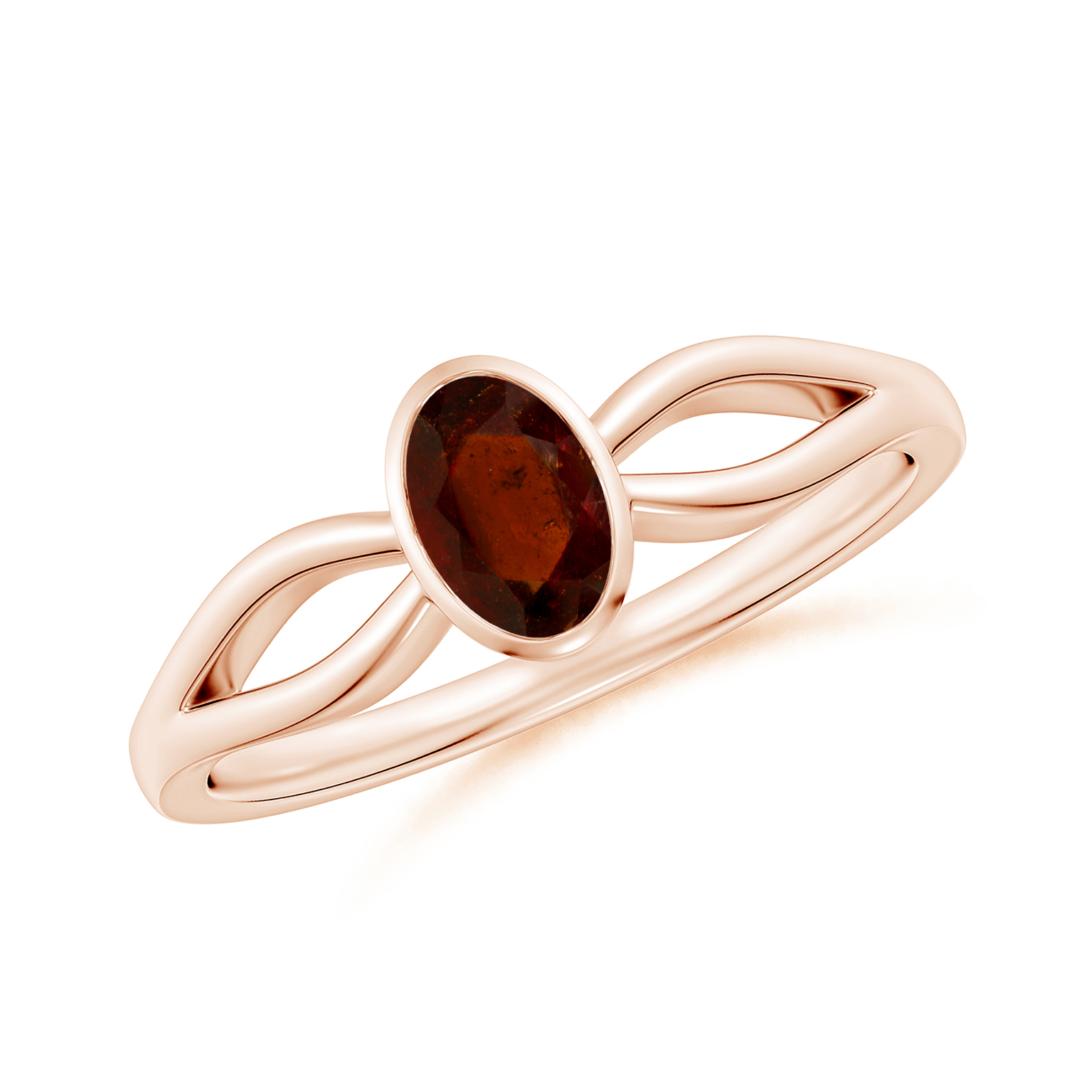 Prong-Set Solitaire OvalHessonite (Gomed) Split Shank Ring