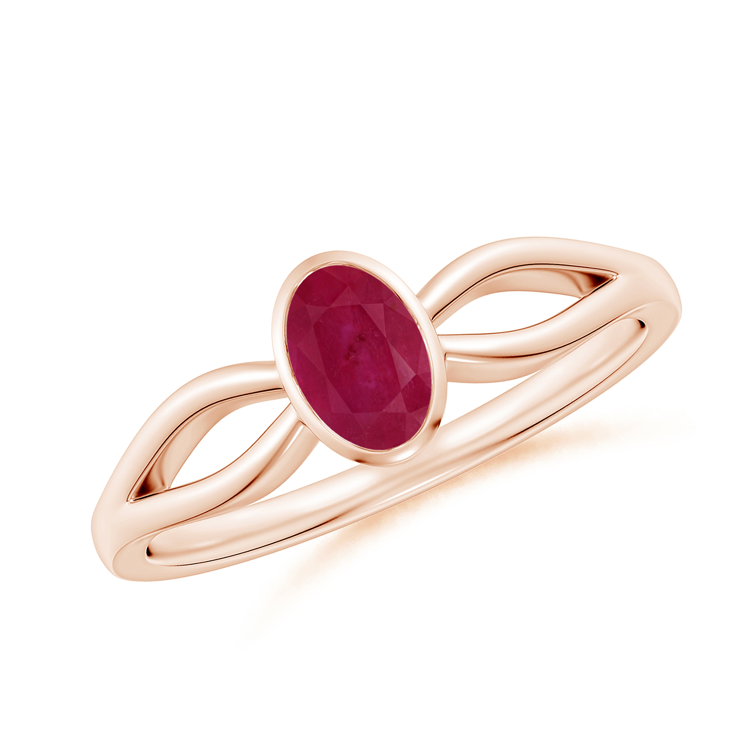 Prong-Set Solitaire OvalRuby (Manik) Split Shank Ring
