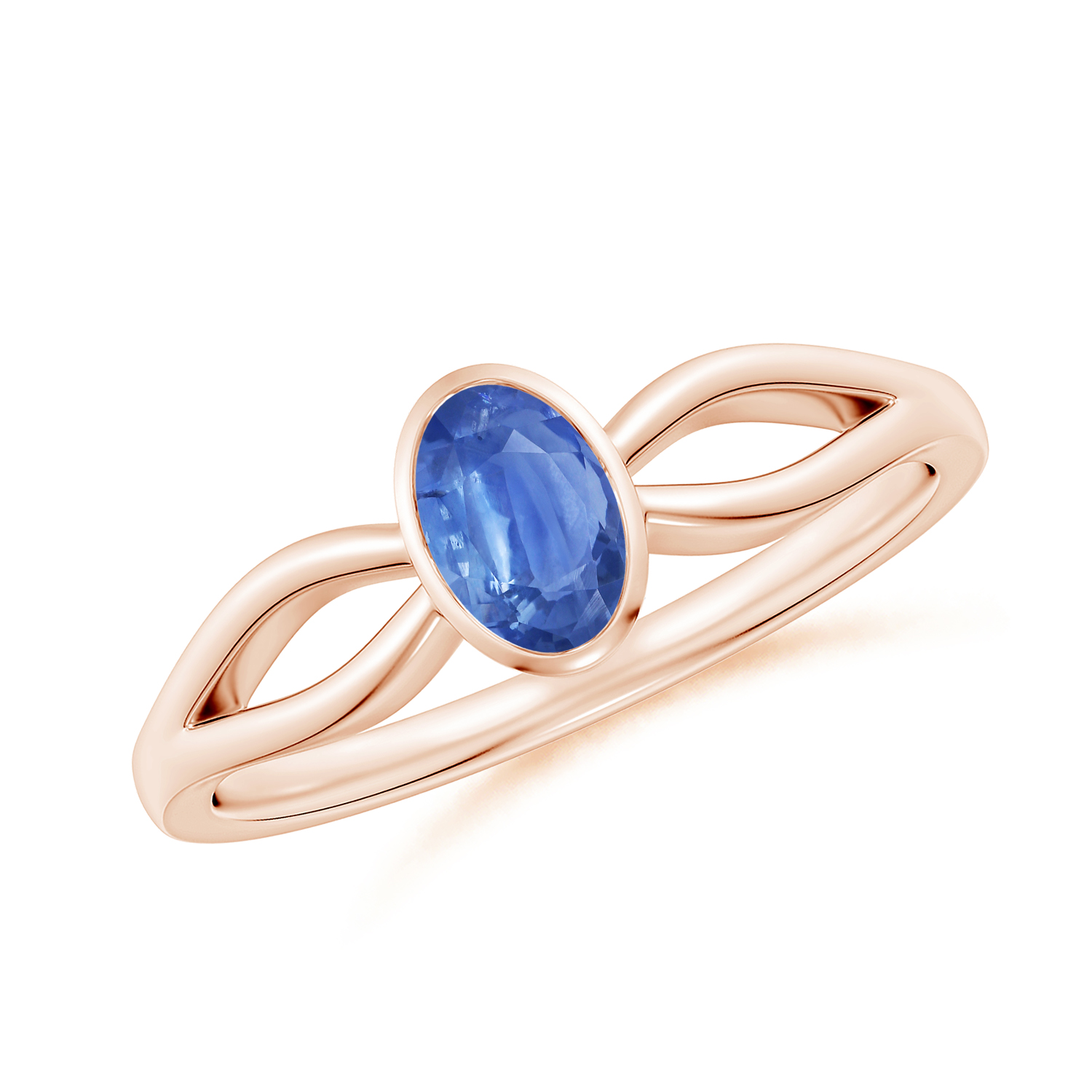 Prong-Set Solitaire OvalBlue Sapphire (Neelam) Split Shank Ring