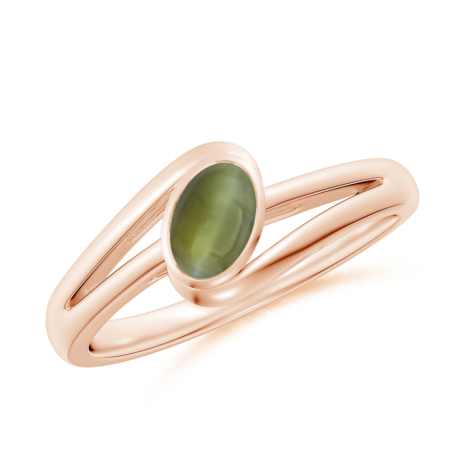 Tilted Solitaire OvalCat's Eye (Lehsunia) Solitaire Ring With Split Shank