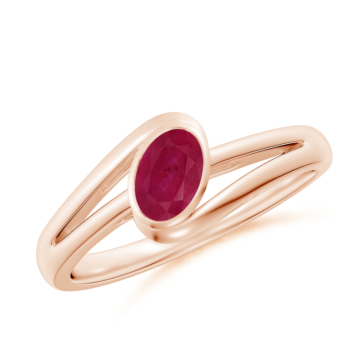 Tilted Solitaire OvalRuby (Manik) Solitaire Ring With Split Shank