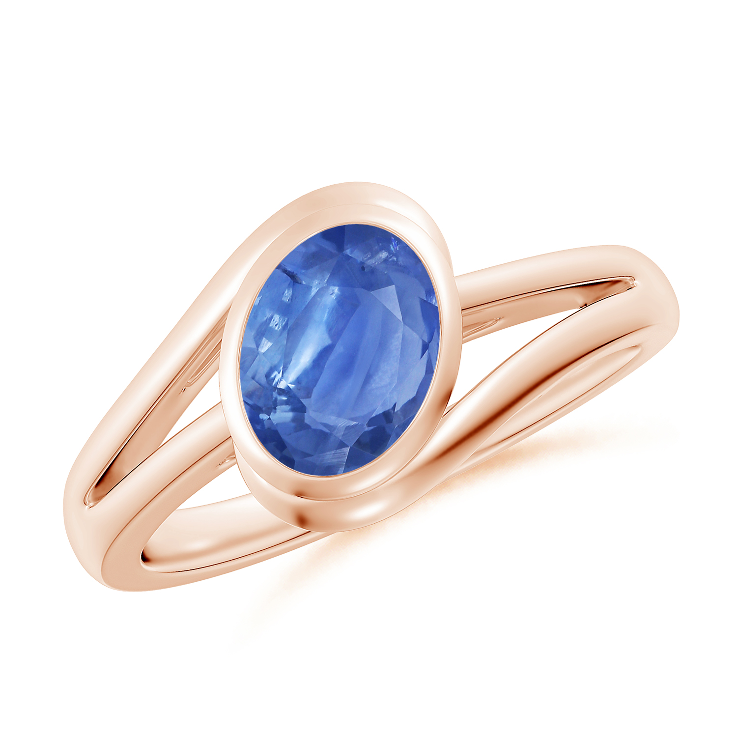 Tilted Solitaire OvalBlue Sapphire (Neelam) Solitaire Ring With Split Shank