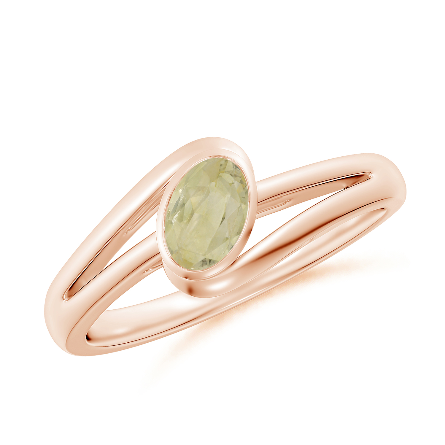 Tilted Solitaire OvalYellow Sapphire (Pukhraj) Solitaire Ring With Split Shank
