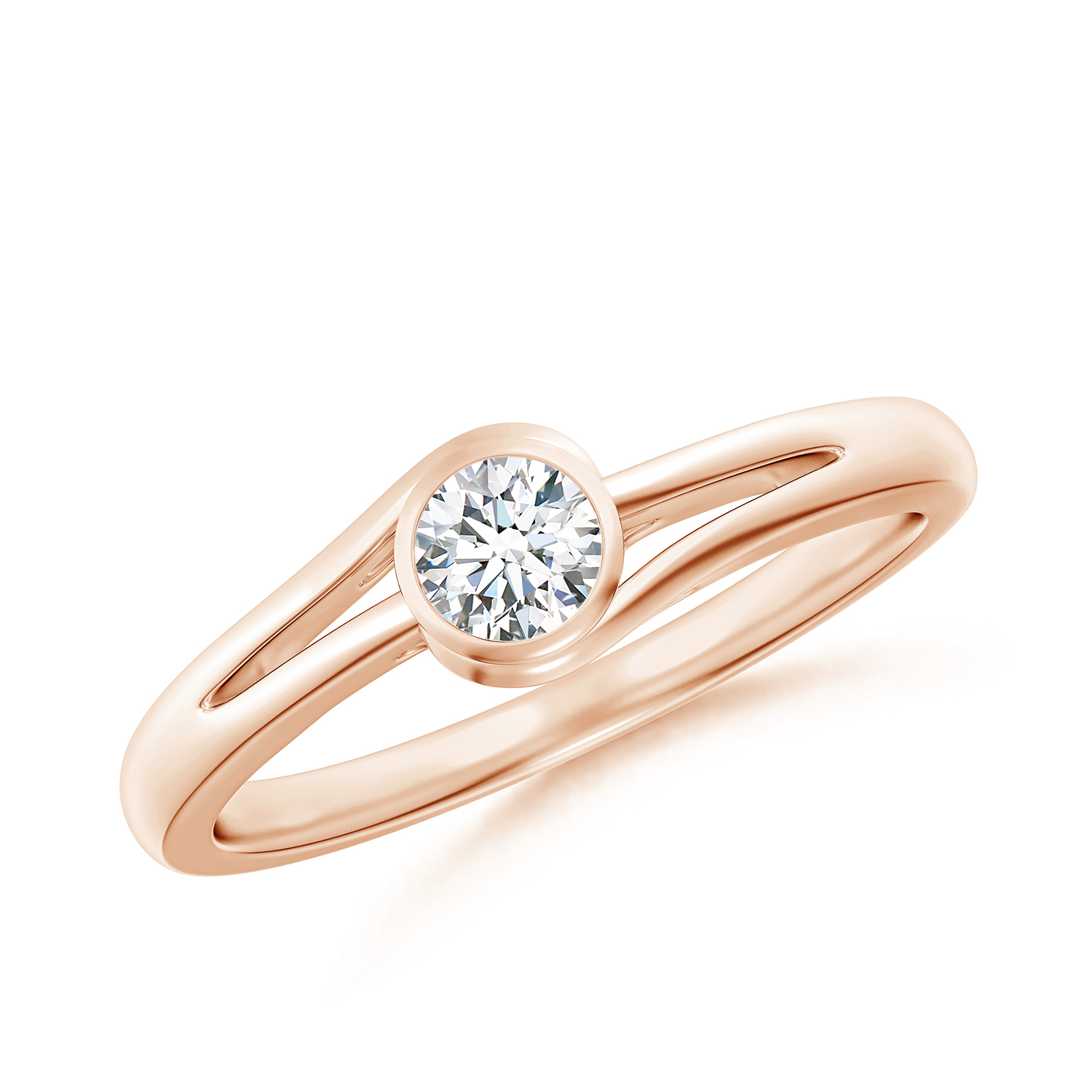 Tilted Solitaire Round Diamond (Heera) Solitaire Ring With Split Shank