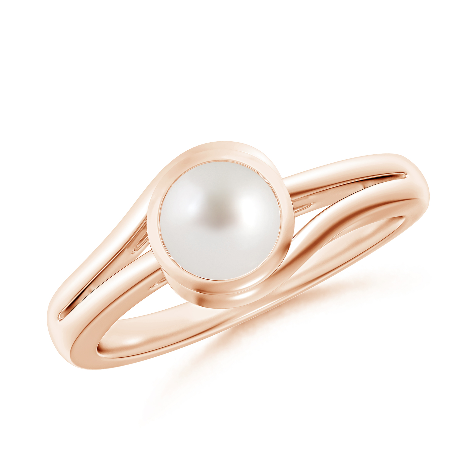 Tilted Solitaire Round Pearl (Moti) Solitaire Ring With Split Shank