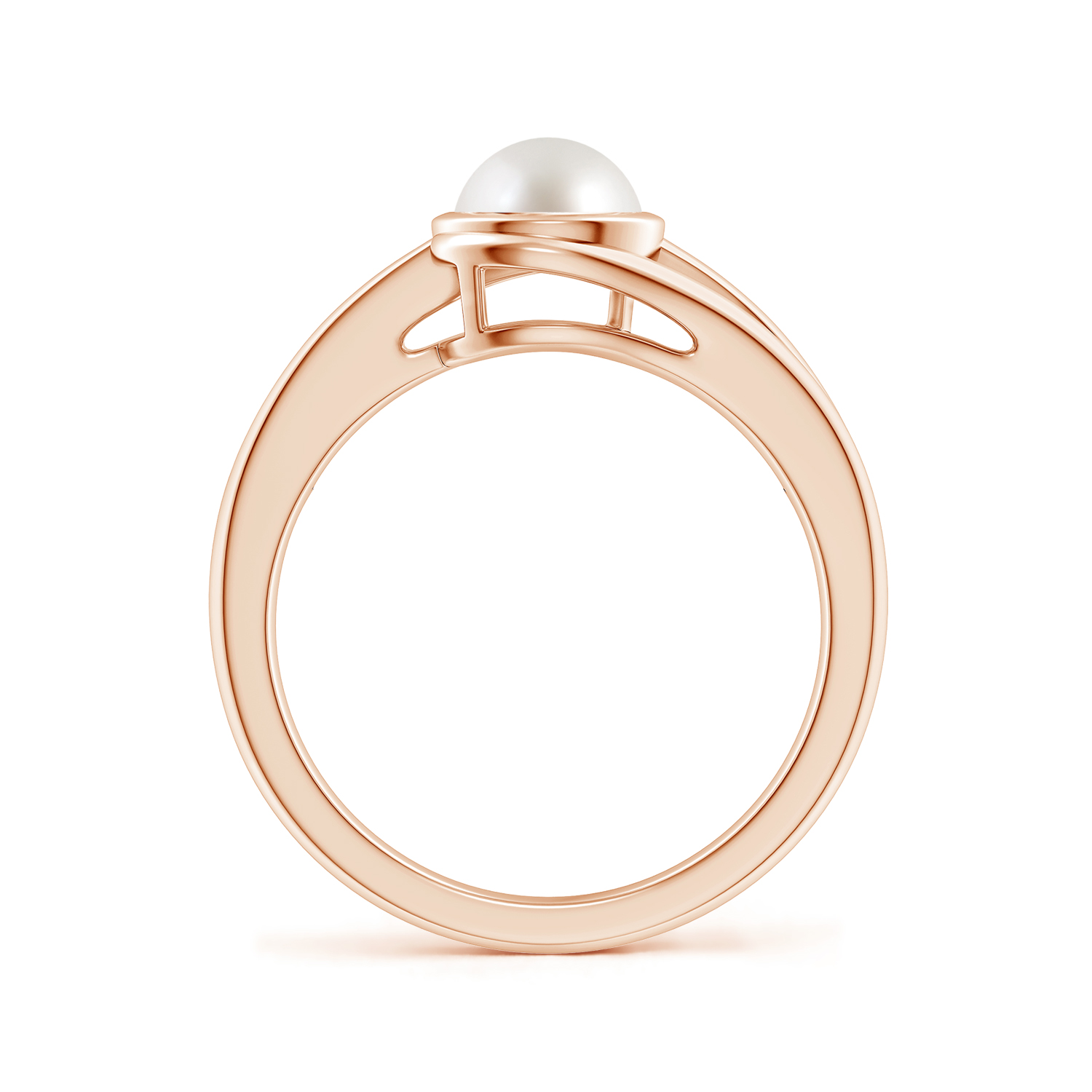 Tilted Solitaire Round Pearl (Moti) Solitaire Ring With Split Shank