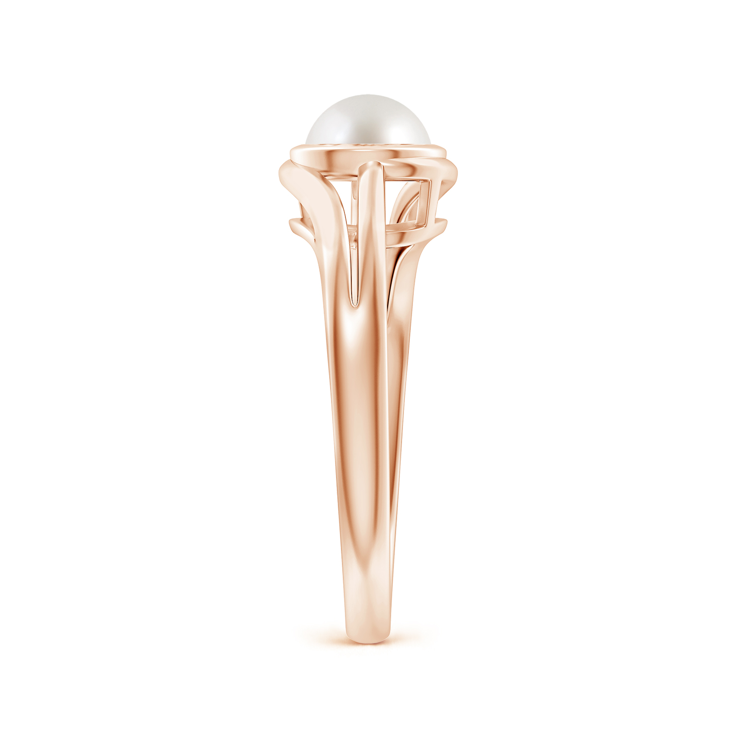 Tilted Solitaire Round Pearl (Moti) Solitaire Ring With Split Shank