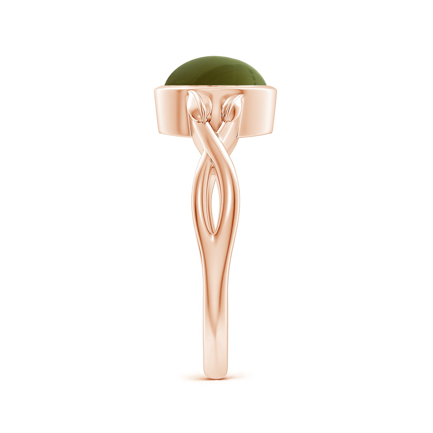 Nature Inspired Oval Cat's Eye (Lehsunia) Ring With Leaf Motif Gold