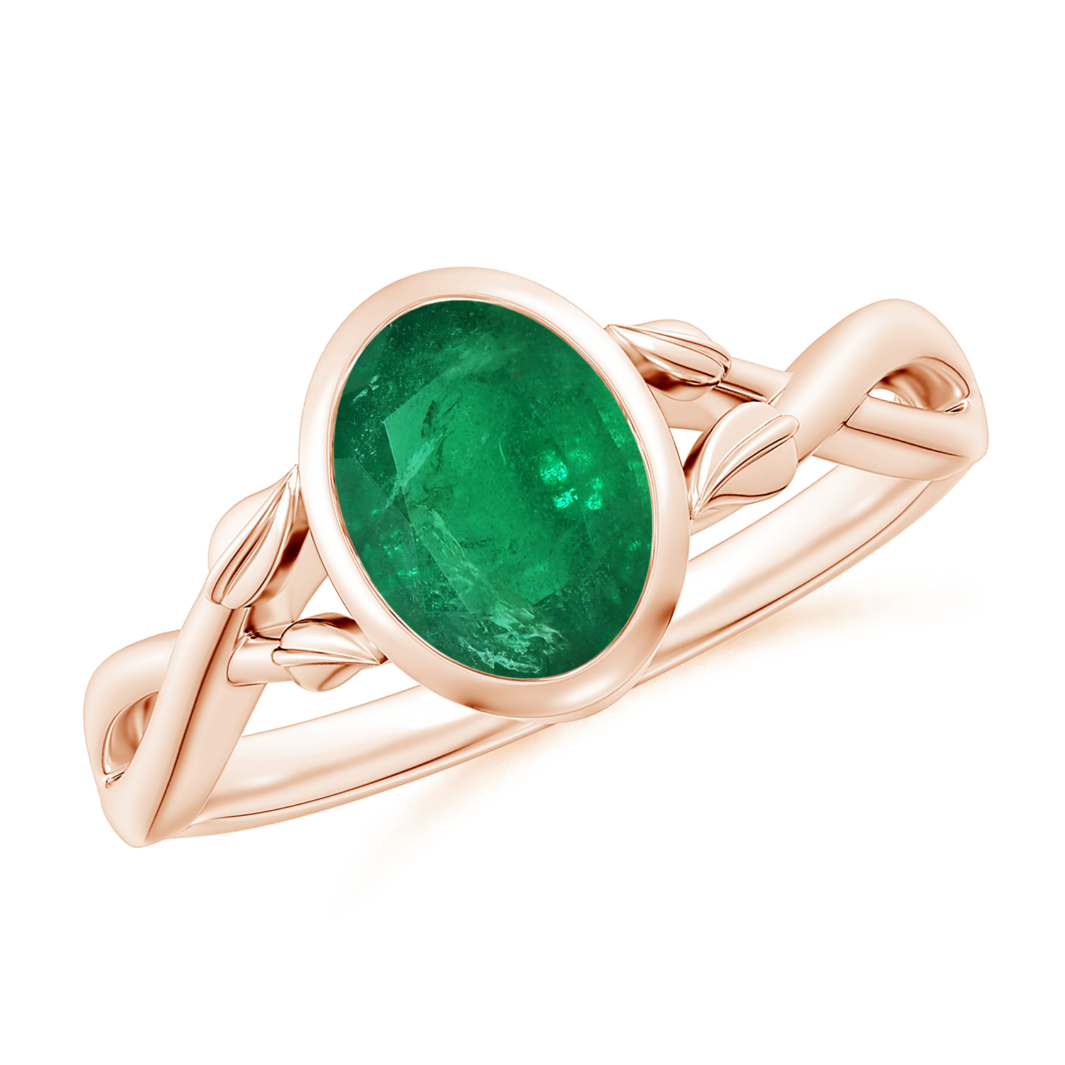 Nature Inspired Oval Emerald (Panna) Ring With Leaf Motif Gold