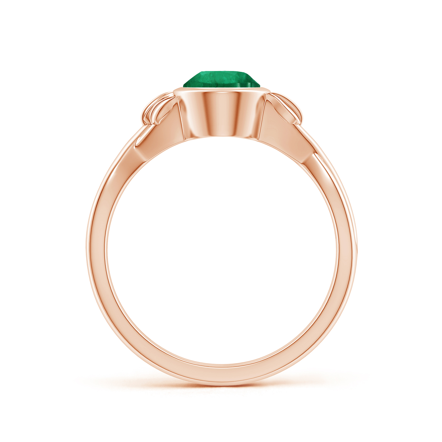 Nature Inspired Oval Emerald (Panna) Ring With Leaf Motif Gold