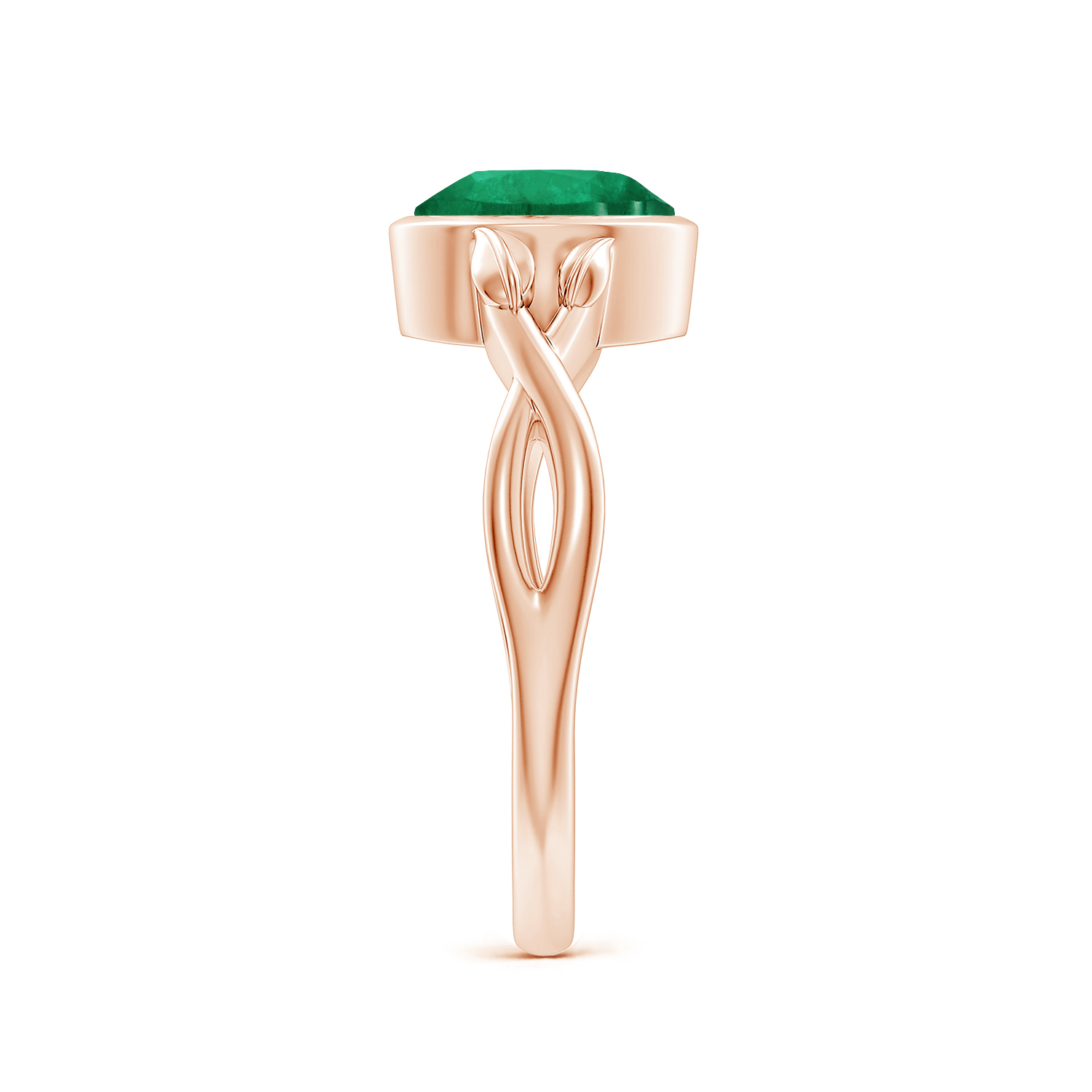 Nature Inspired Oval Emerald (Panna) Ring With Leaf Motif Gold