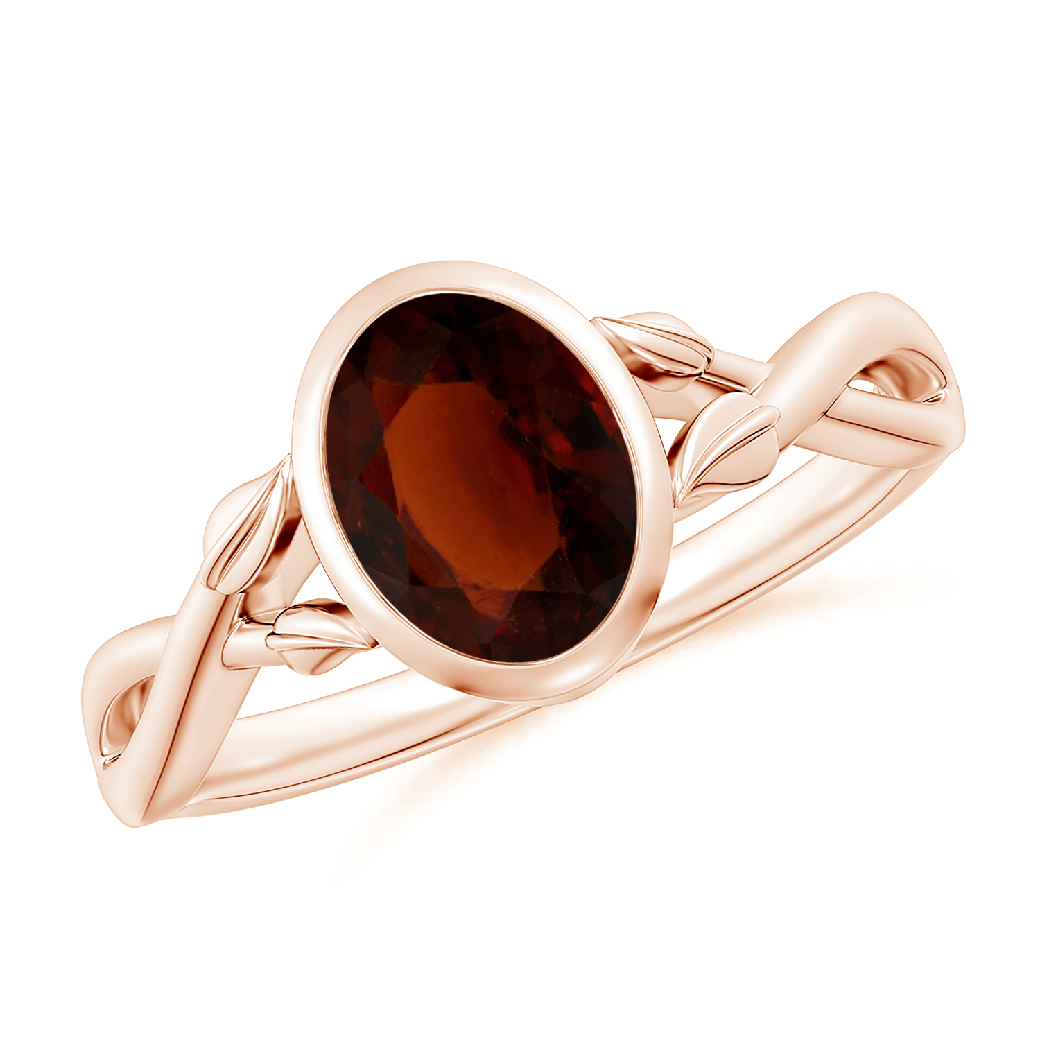 Nature Inspired Oval Hessonite (Gomed) Ring With Leaf Motif Gold