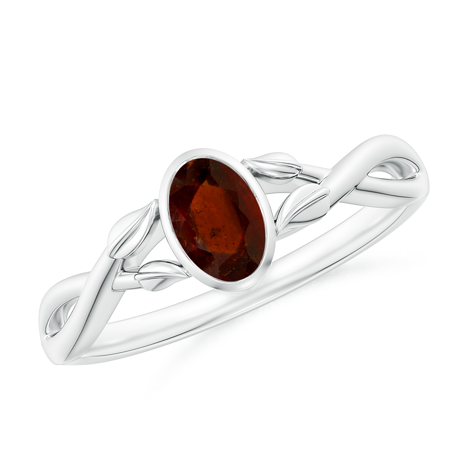 Nature Inspired Oval Hessonite (Gomed) Ring With Leaf Motif Gold