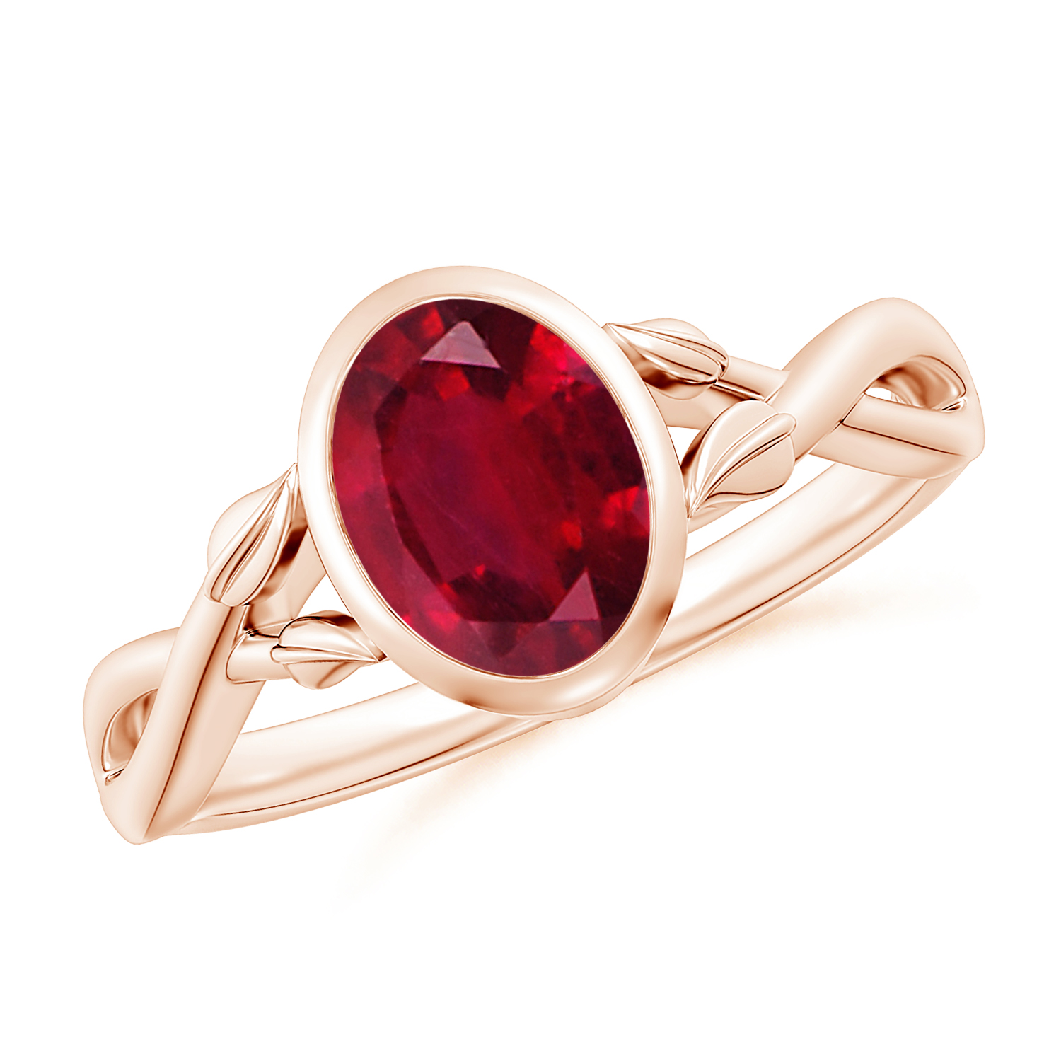 Nature Inspired Oval Ruby (Manik) Ring With Leaf Motif Gold
