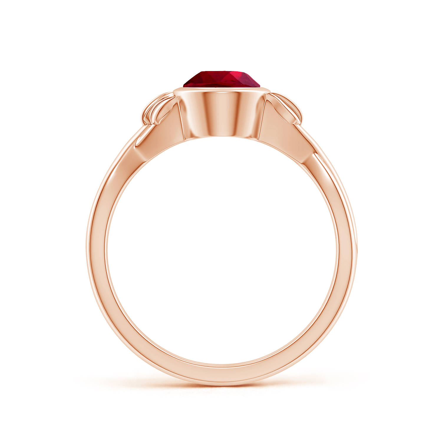 Nature Inspired Oval Ruby (Manik) Ring With Leaf Motif Gold