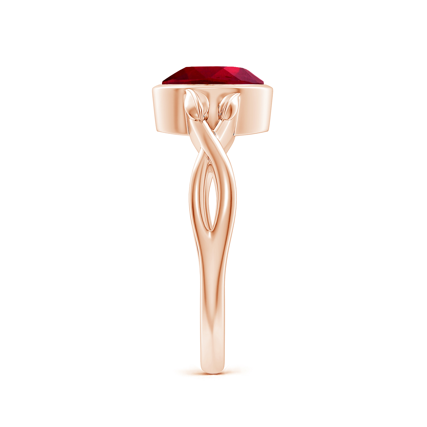 Nature Inspired Oval Ruby (Manik) Ring With Leaf Motif Gold
