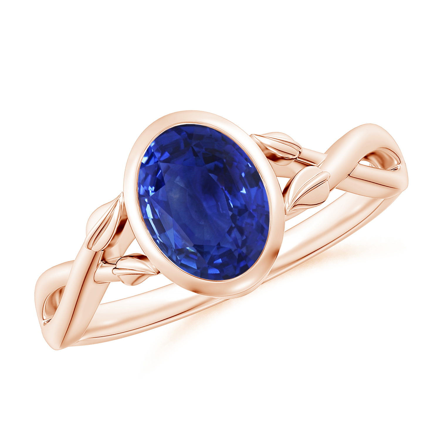 Nature Inspired Oval Blue Sapphire (Neelam) Ring With Leaf Motif Gold