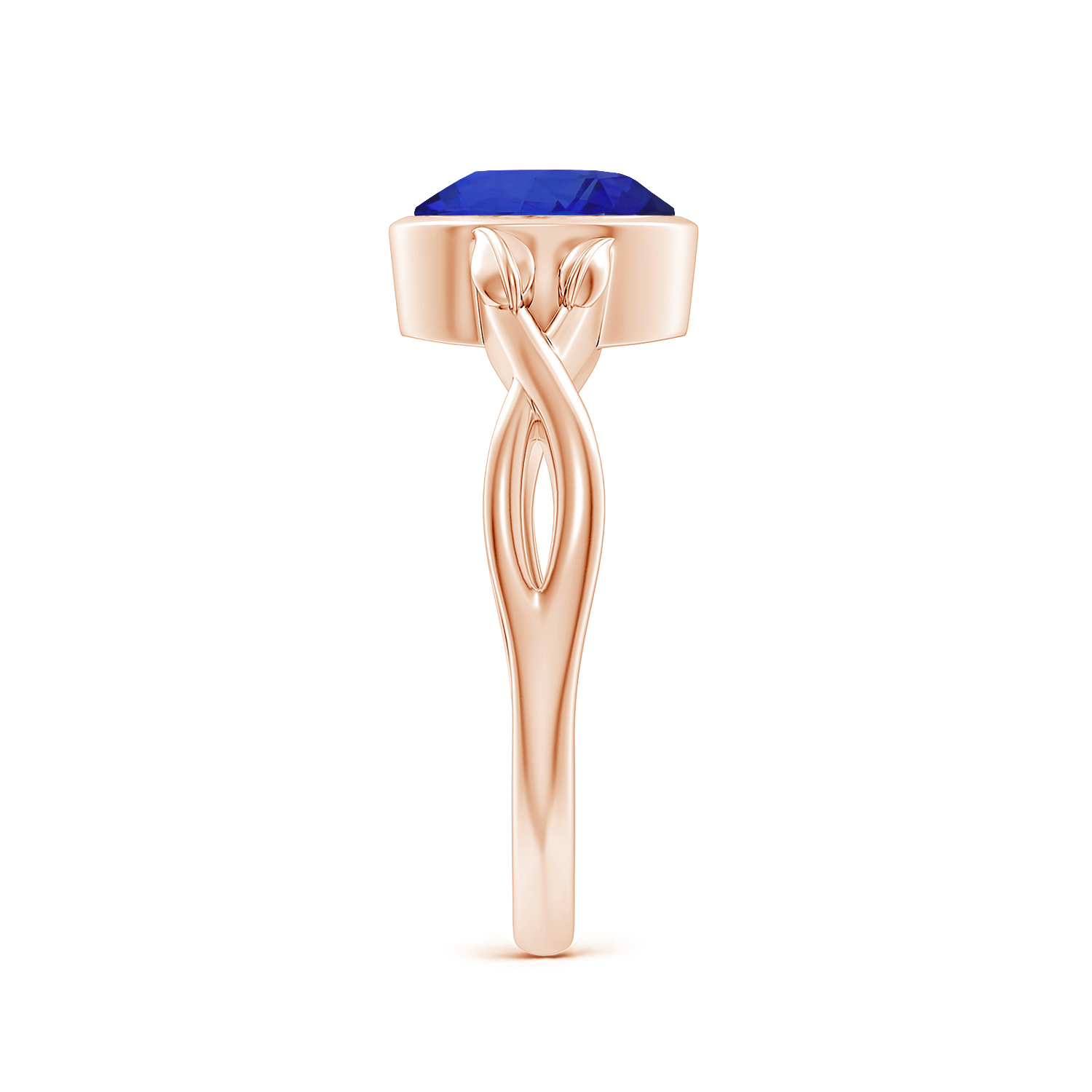 Nature Inspired Oval Blue Sapphire (Neelam) Ring With Leaf Motif Gold