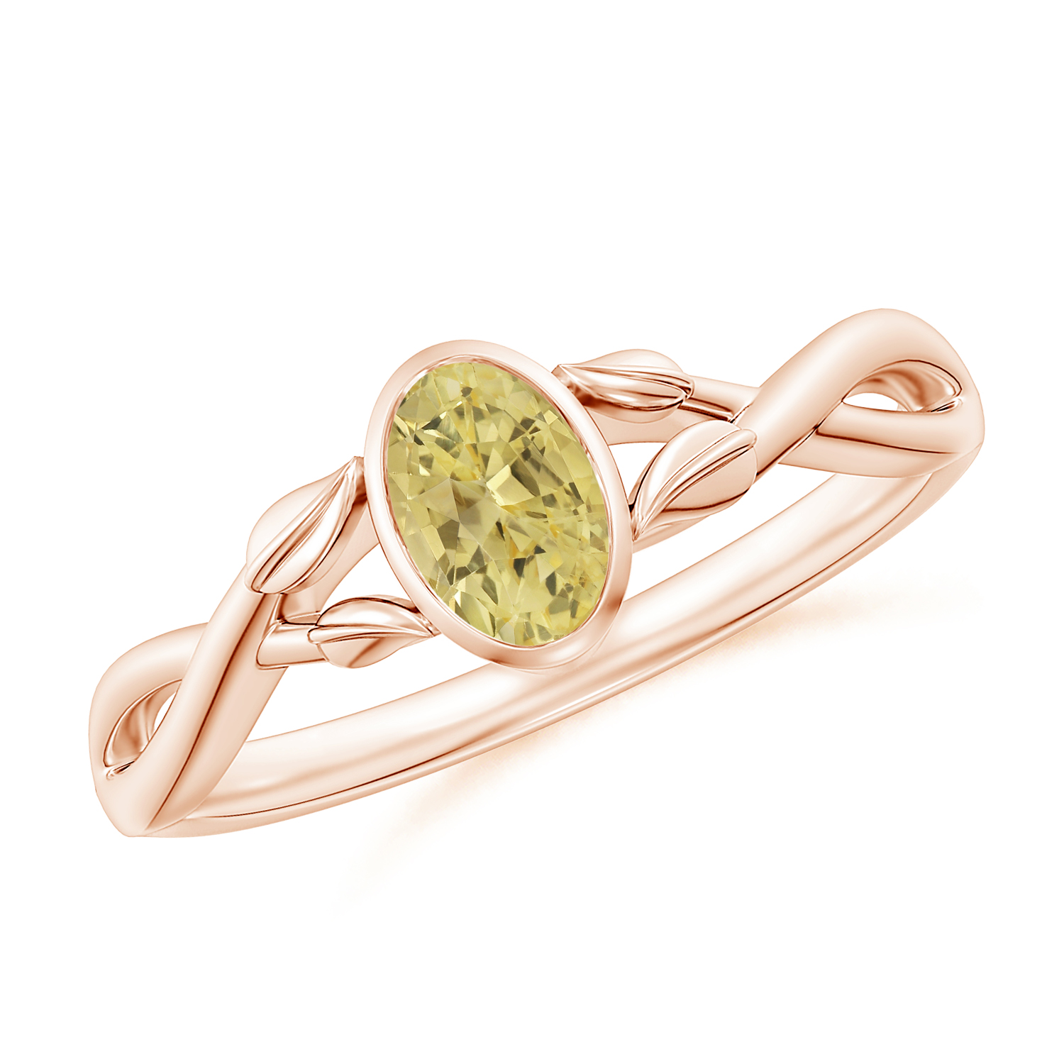 Nature Inspired Oval Yellow Sapphire (Pukhraj) Ring With Leaf Motif Gold