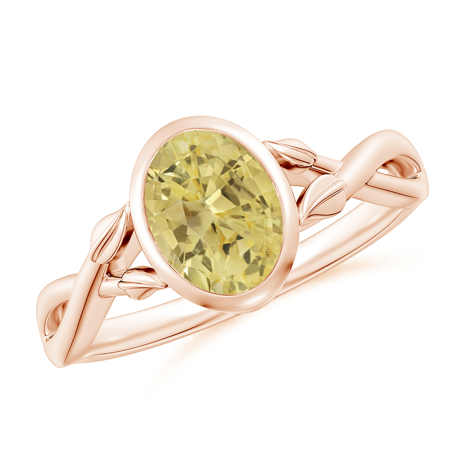 Nature Inspired Oval Yellow Sapphire (Pukhraj) Ring With Leaf Motif Gold