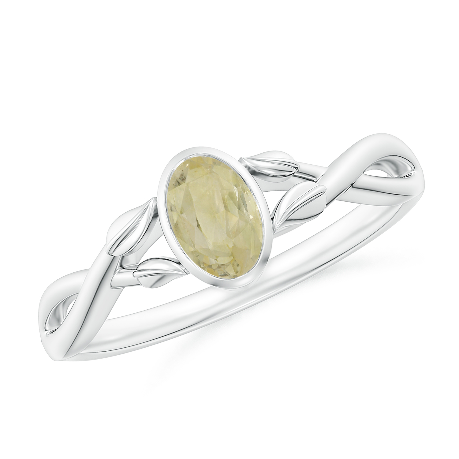 Nature Inspired Oval Yellow Sapphire (Pukhraj) Ring With Leaf Motif Gold