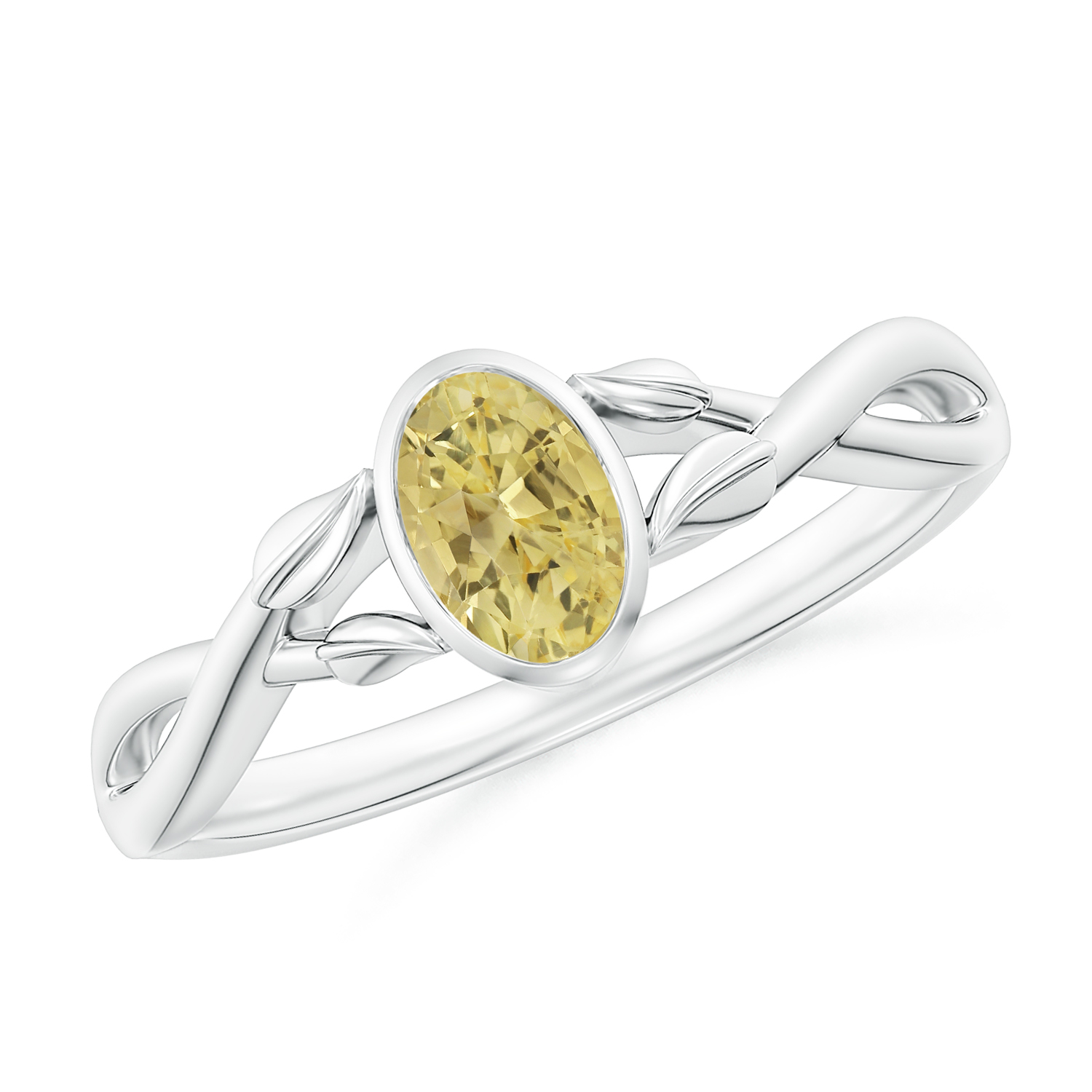 Nature Inspired Oval Yellow Sapphire (Pukhraj) Ring With Leaf Motif Gold