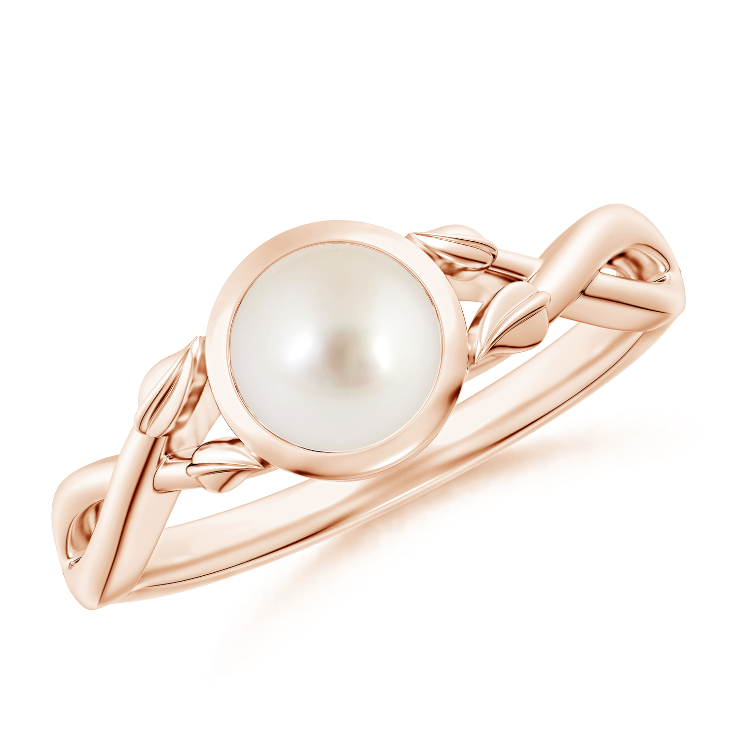 Nature Inspired Round Pearl (Moti) Ring With Leaf Motif Gold